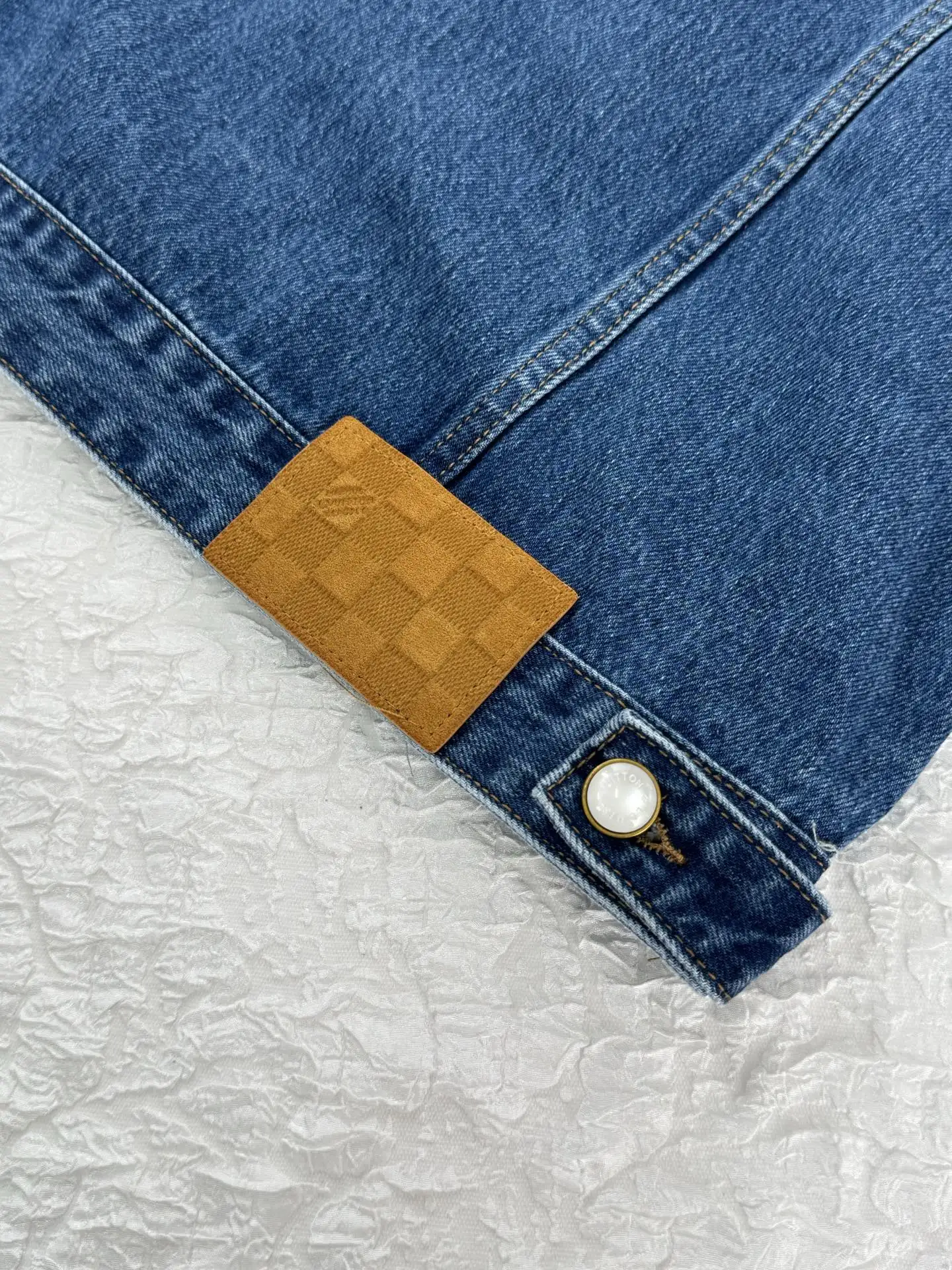 Embellished Washed Denim Jacket with Pearl Buttons D32519929 — view 10