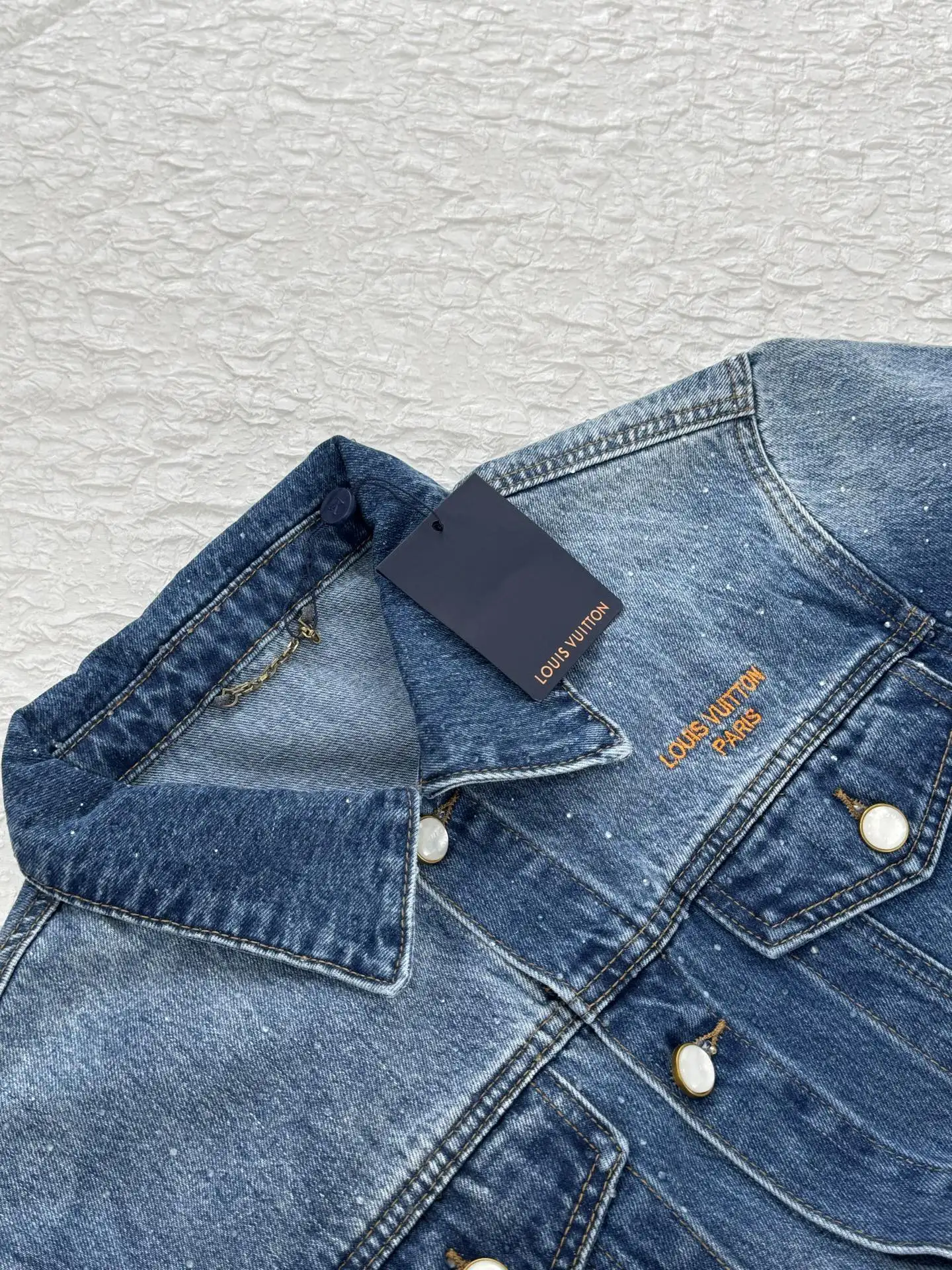 Embellished Washed Denim Jacket with Pearl Buttons D32519929 — view 11