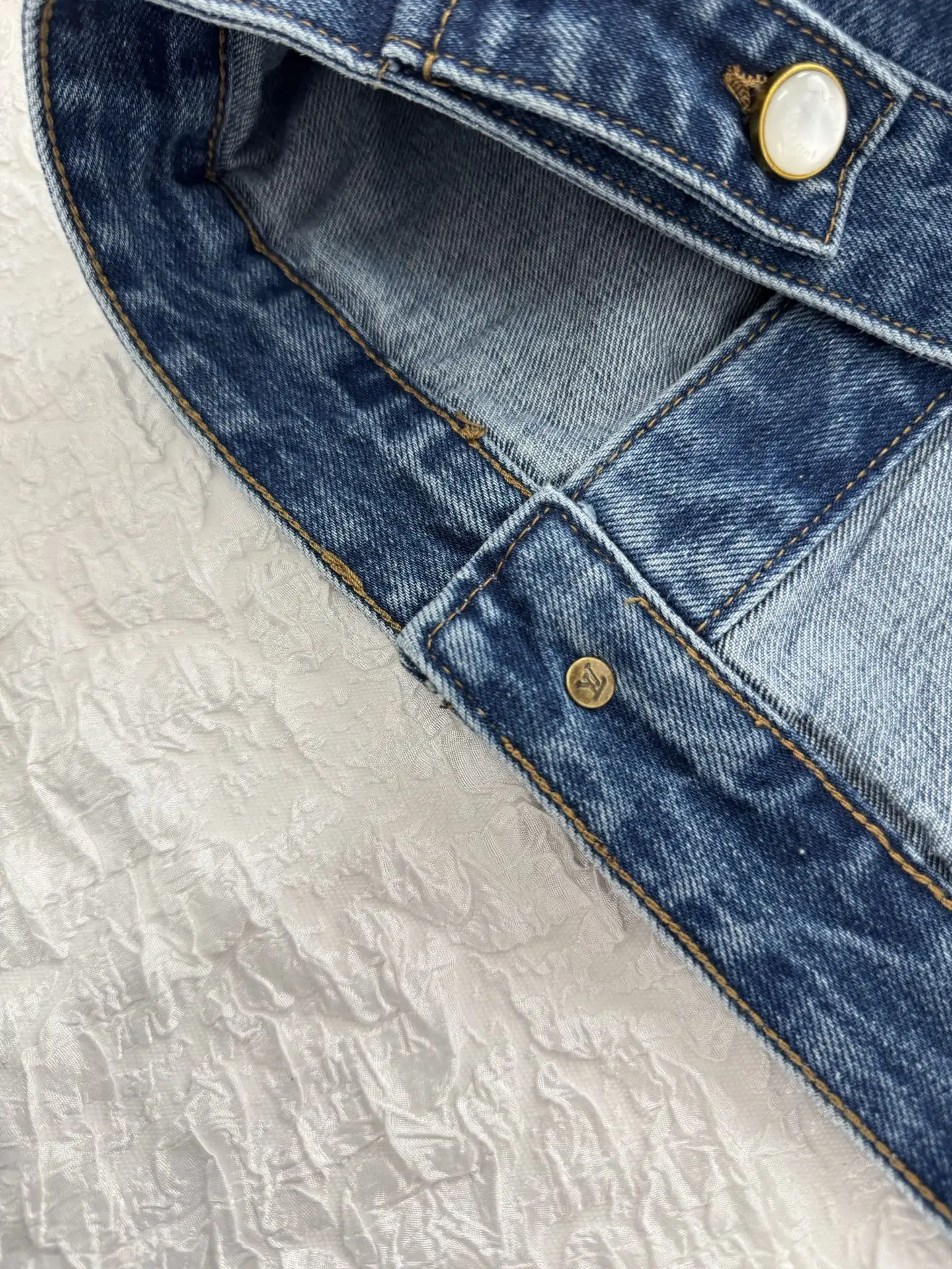 Embellished Washed Denim Jacket with Pearl Buttons D32519929 — view 14