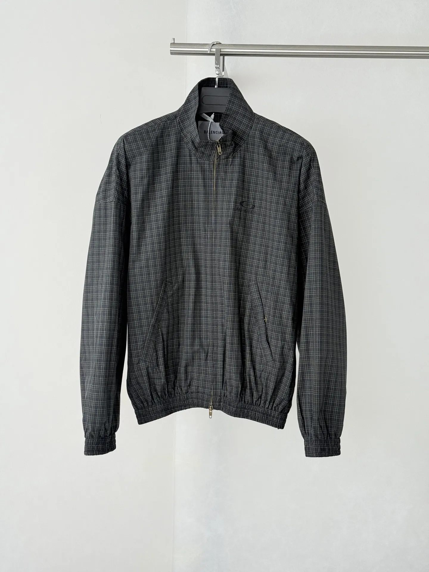 Checked Funnel-Neck Zip-Up Jacket D32522606