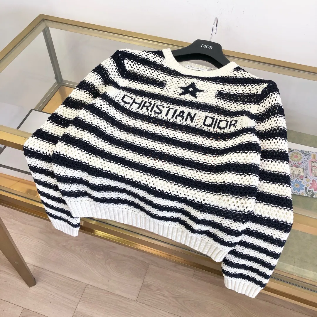 Striped Open-Knit Cotton Sweater D33522772