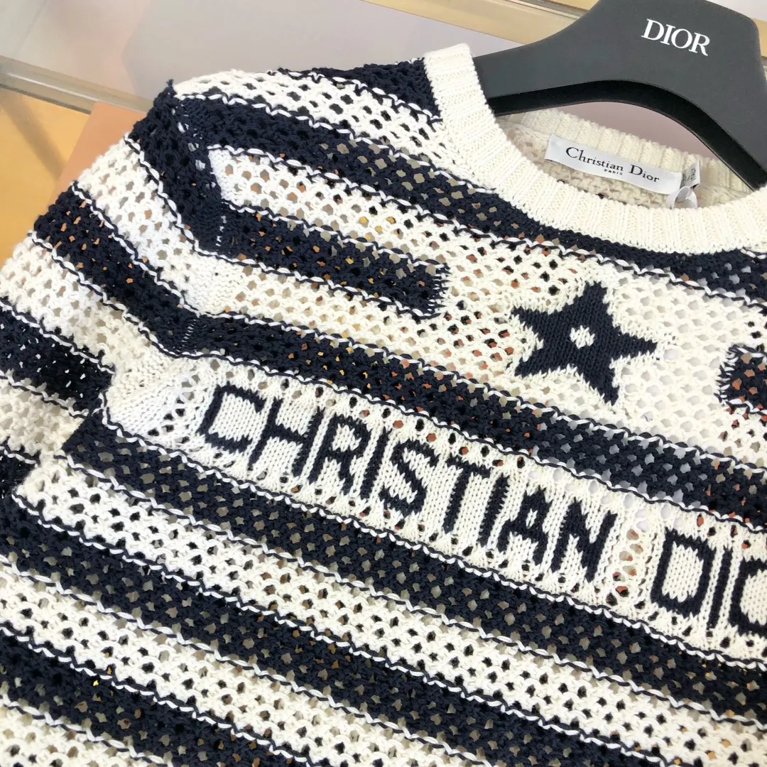Striped Open-Knit Cotton Sweater D33522772 — view 4