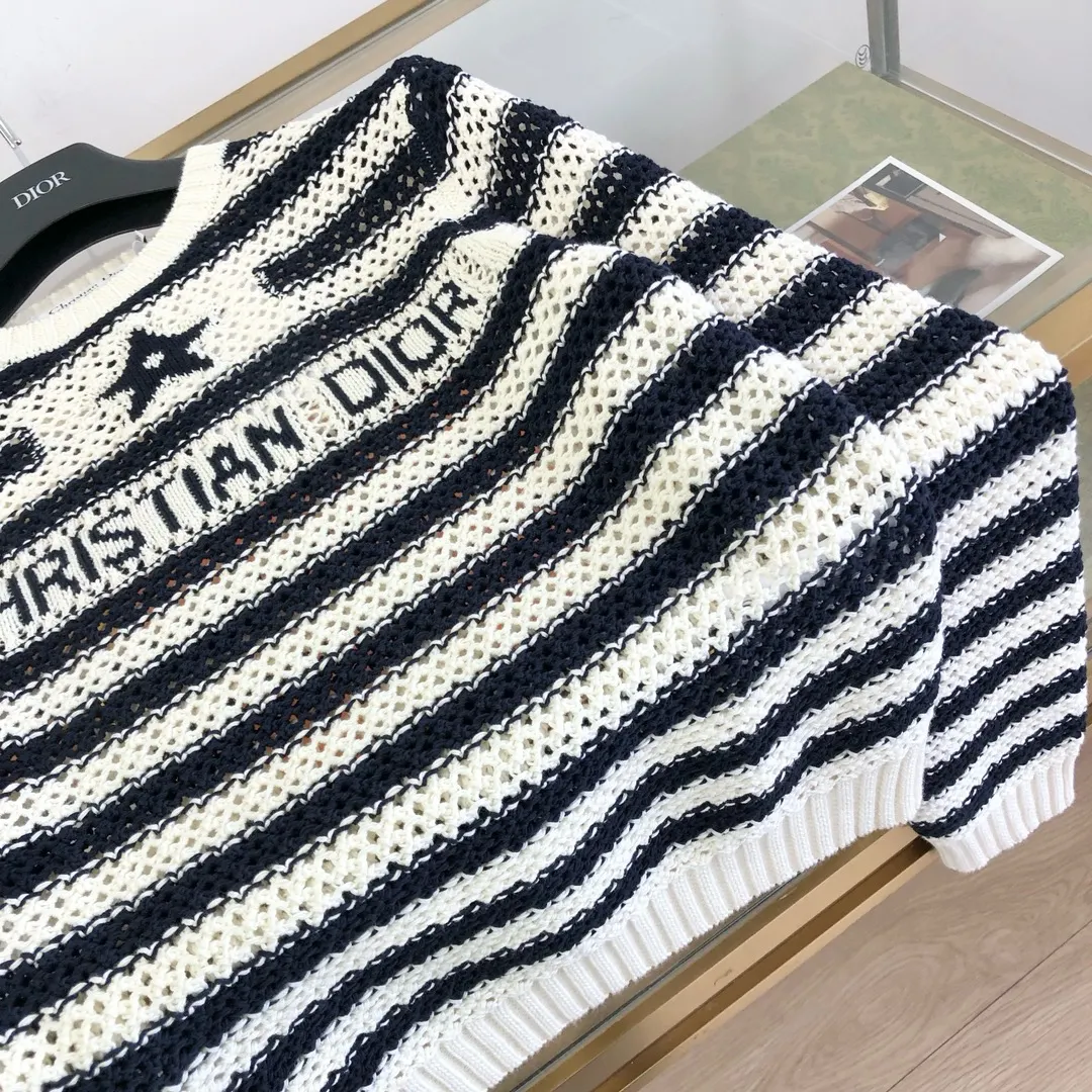 Striped Open-Knit Cotton Sweater D33522772 — view 5