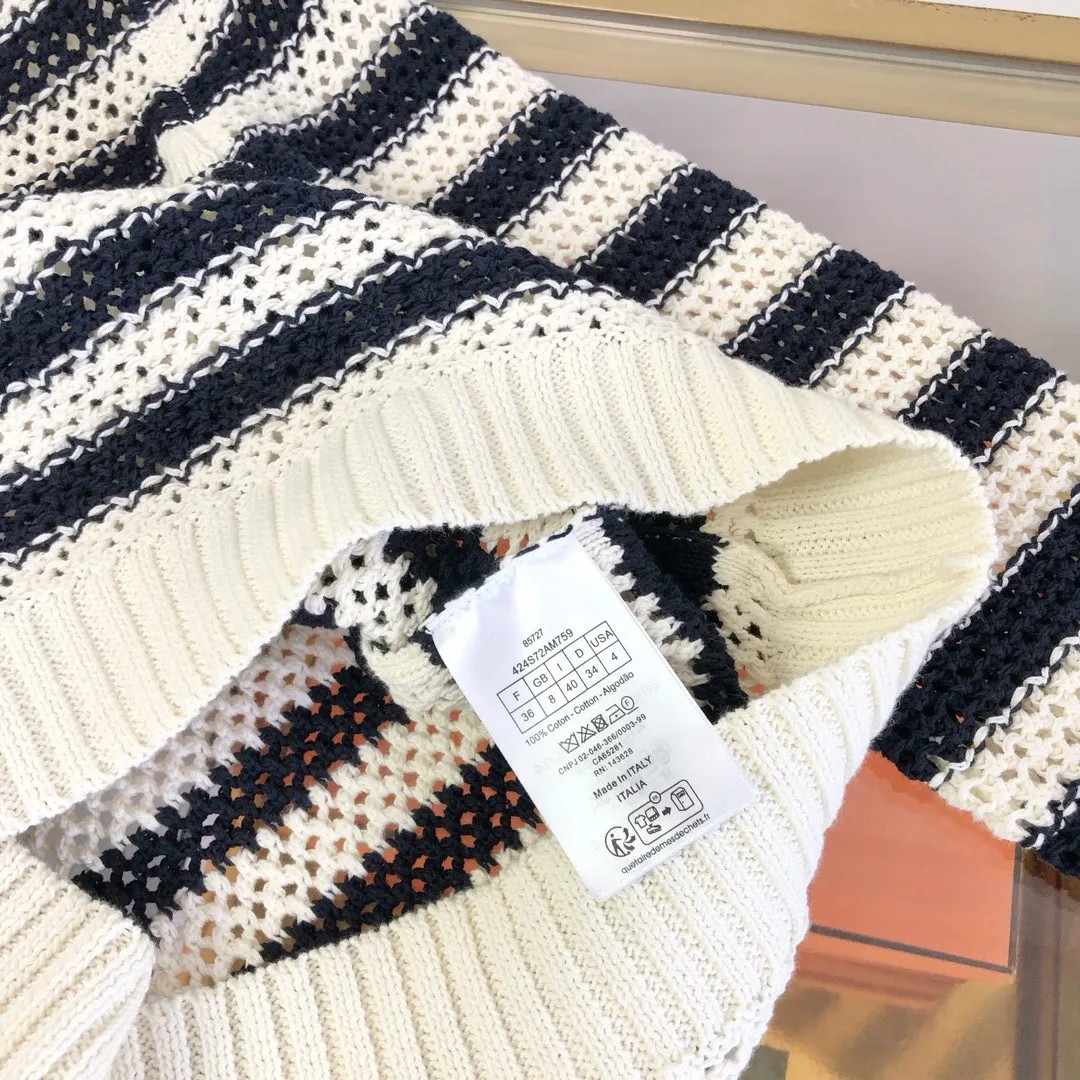 Striped Open-Knit Cotton Sweater D33522772 — view 9