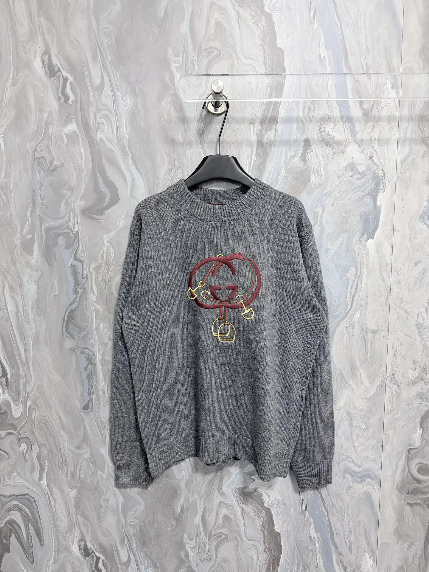 Interlocking G and Stirrup Embroidered Wool Sweater D33522040