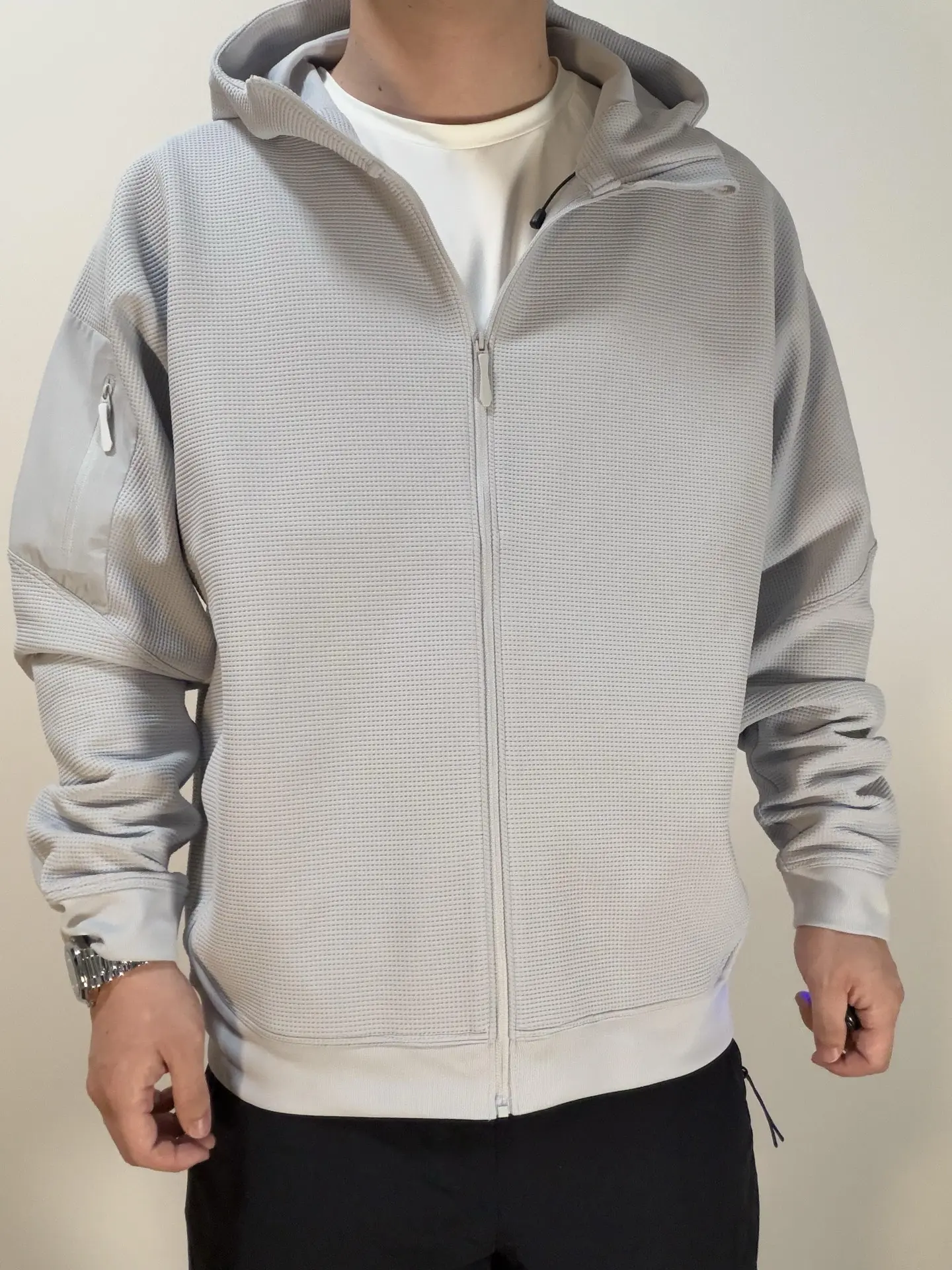 Olera Full-Zip Waffle-Knit Hooded Jacket D34022677 — view 2