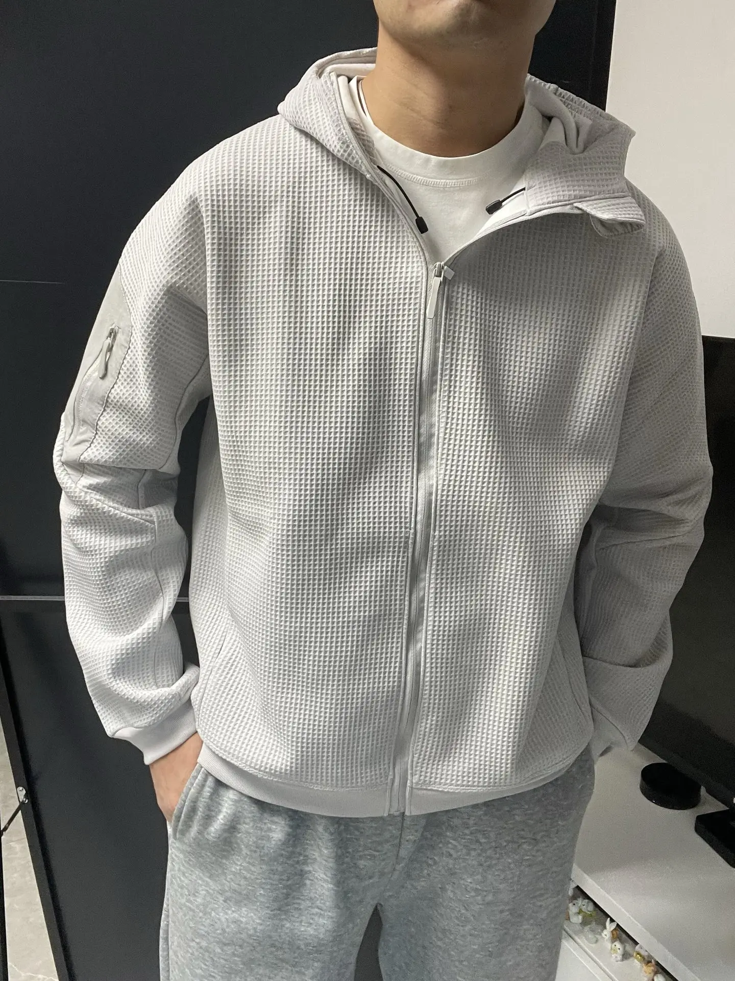 Olera Full-Zip Waffle-Knit Hooded Jacket D34022677 — view 7
