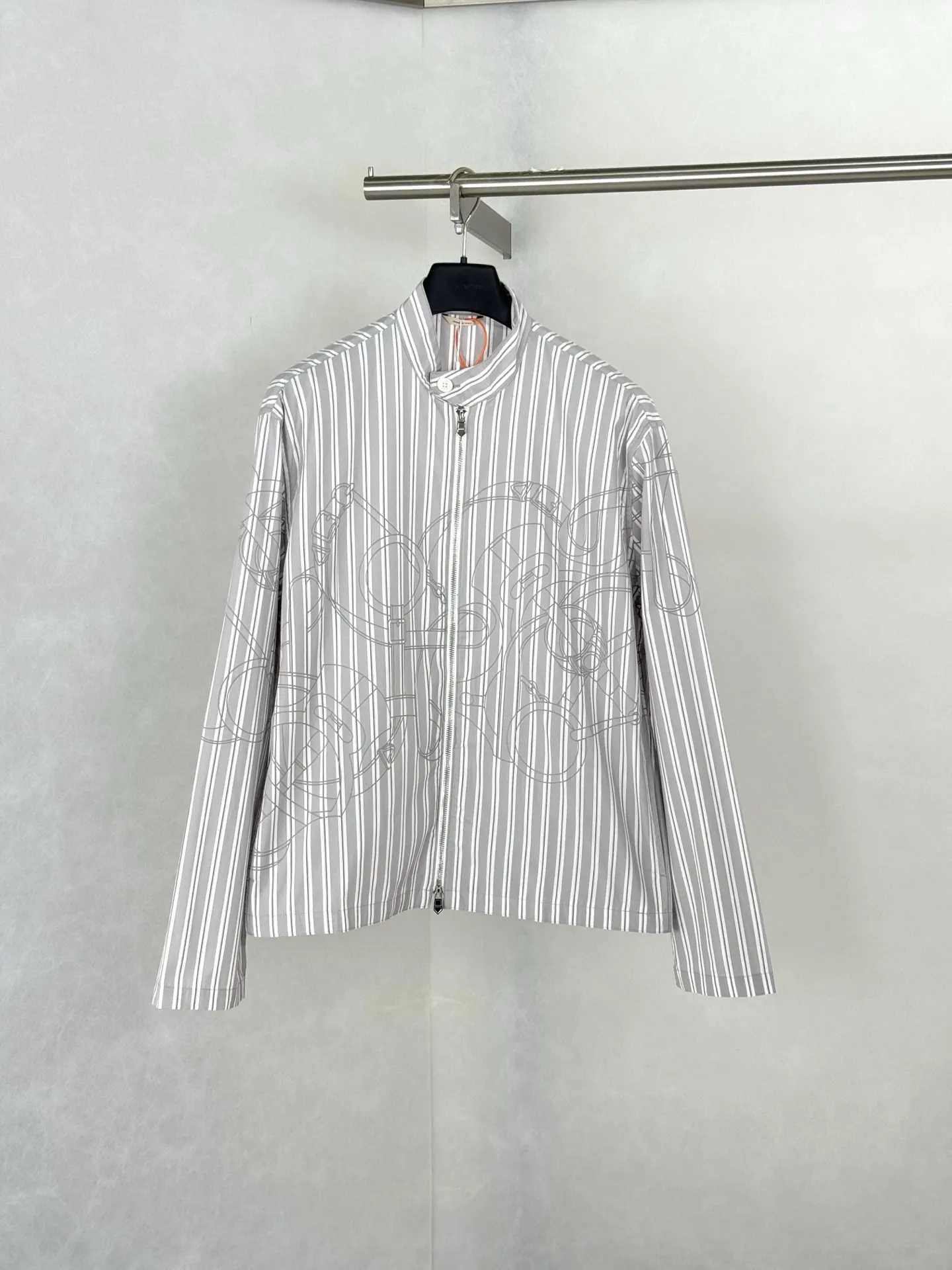 Striped Sketch Print Stand-Collar Jacket D34019934