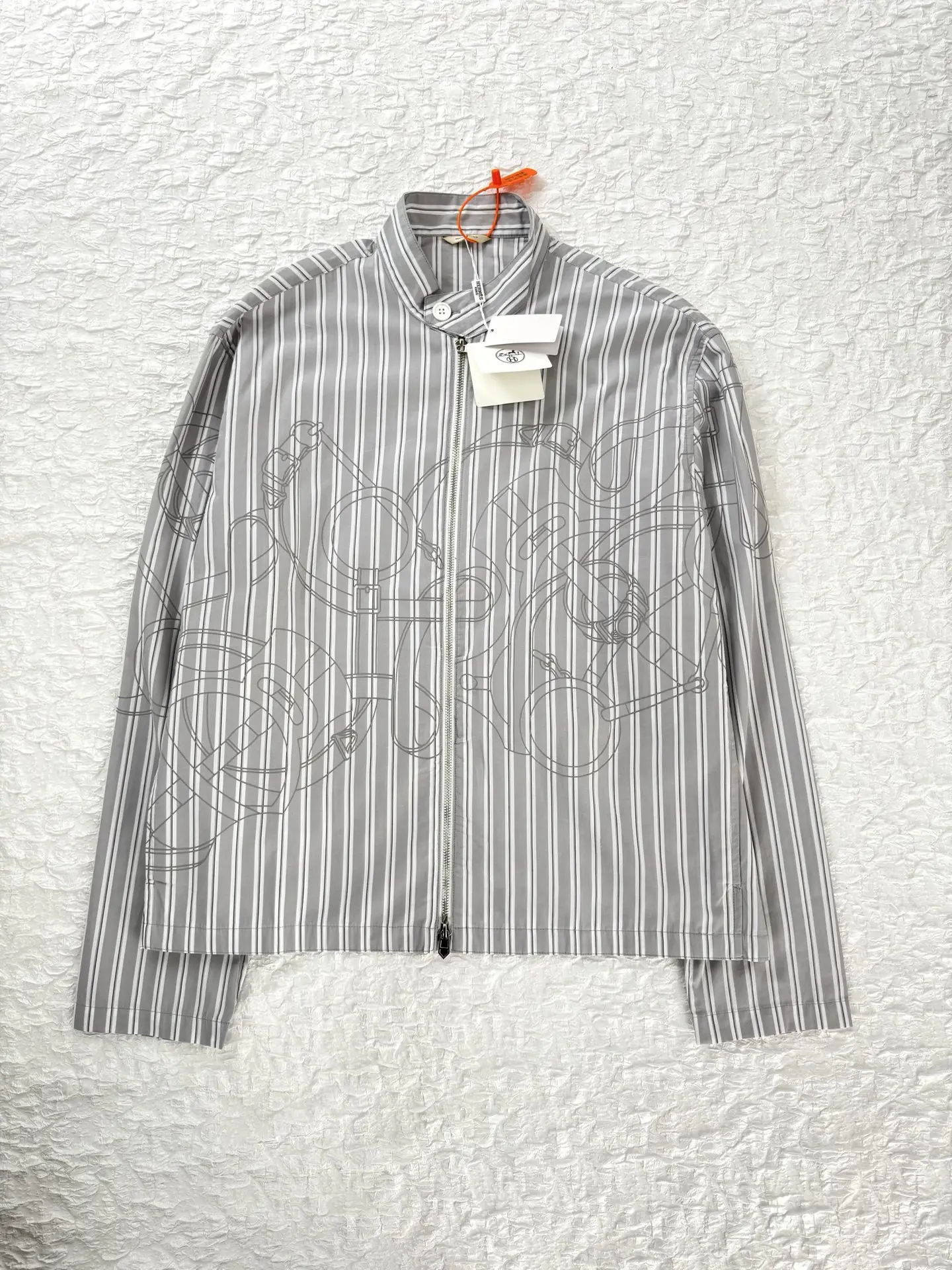 Striped Sketch Print Stand-Collar Jacket D34019934 — view 3