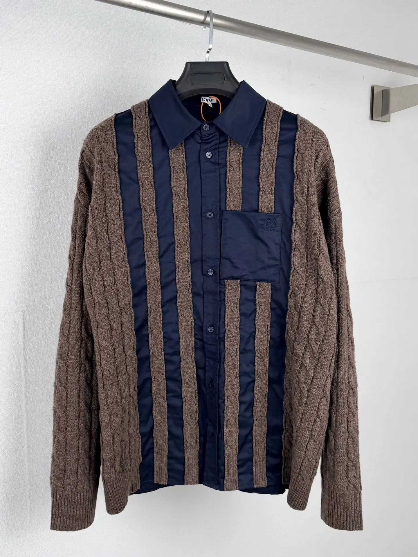 Anagram Hybrid Cable-Knit and Poplin Shirt D34521434