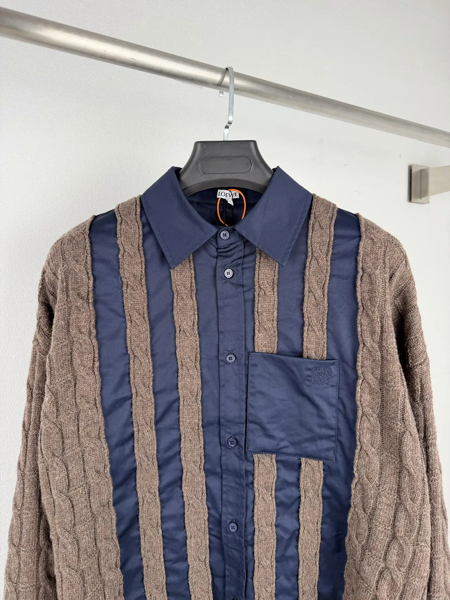 Anagram Hybrid Cable-Knit and Poplin Shirt D34521434 — view 2