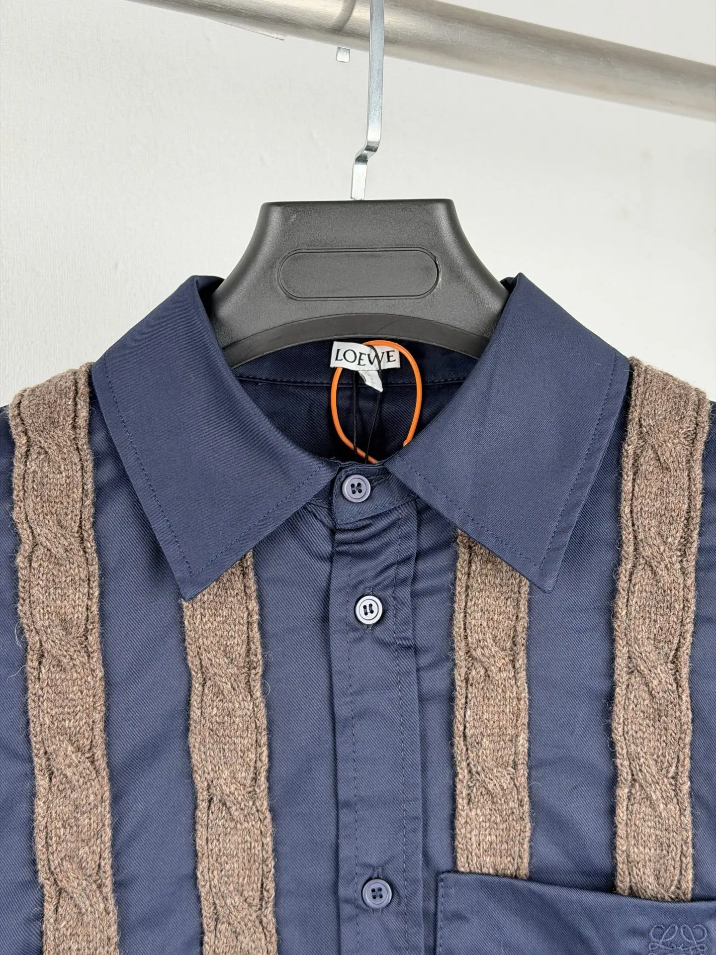 Anagram Hybrid Cable-Knit and Poplin Shirt D34521434 — view 5