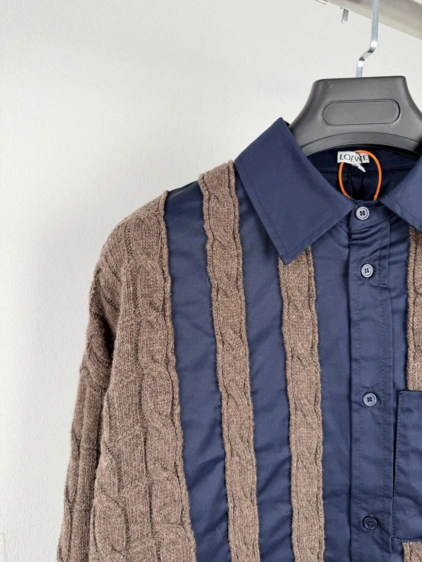Anagram Hybrid Cable-Knit and Poplin Shirt D34521434 — view 7