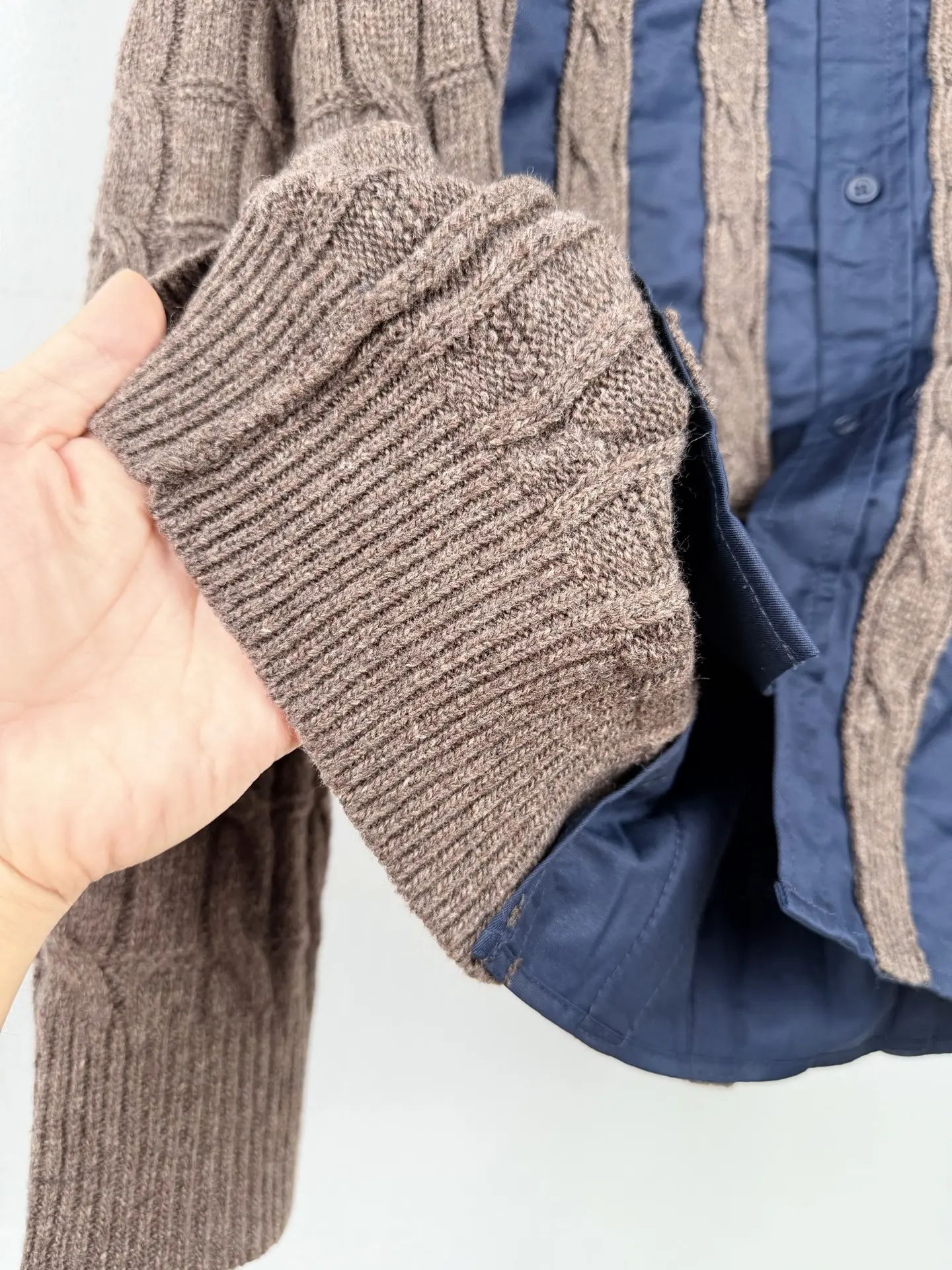 Anagram Hybrid Cable-Knit and Poplin Shirt D34521434 — view 10
