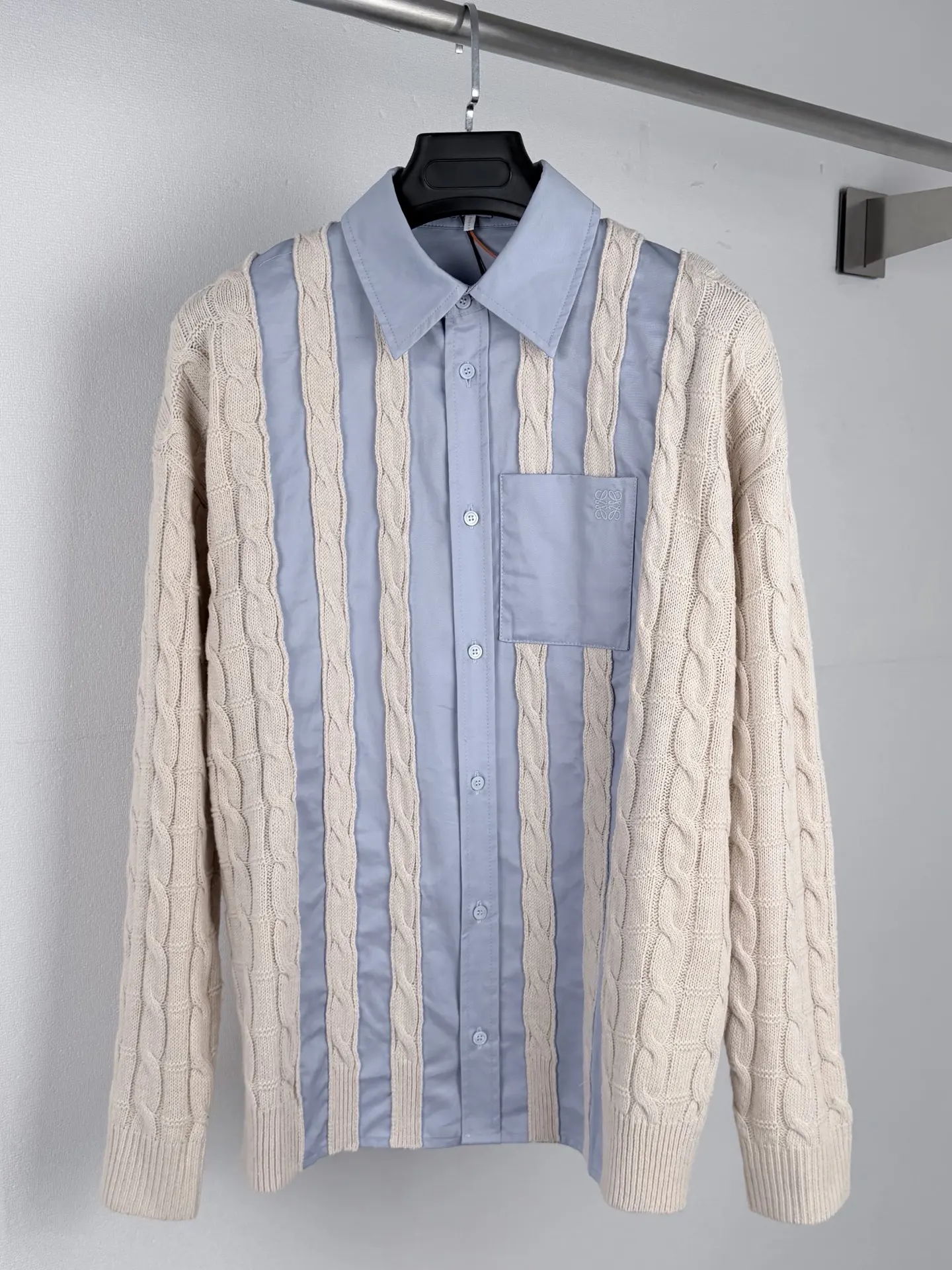 Anagram Embroidered Hybrid Cable-Knit Shirt D34521433