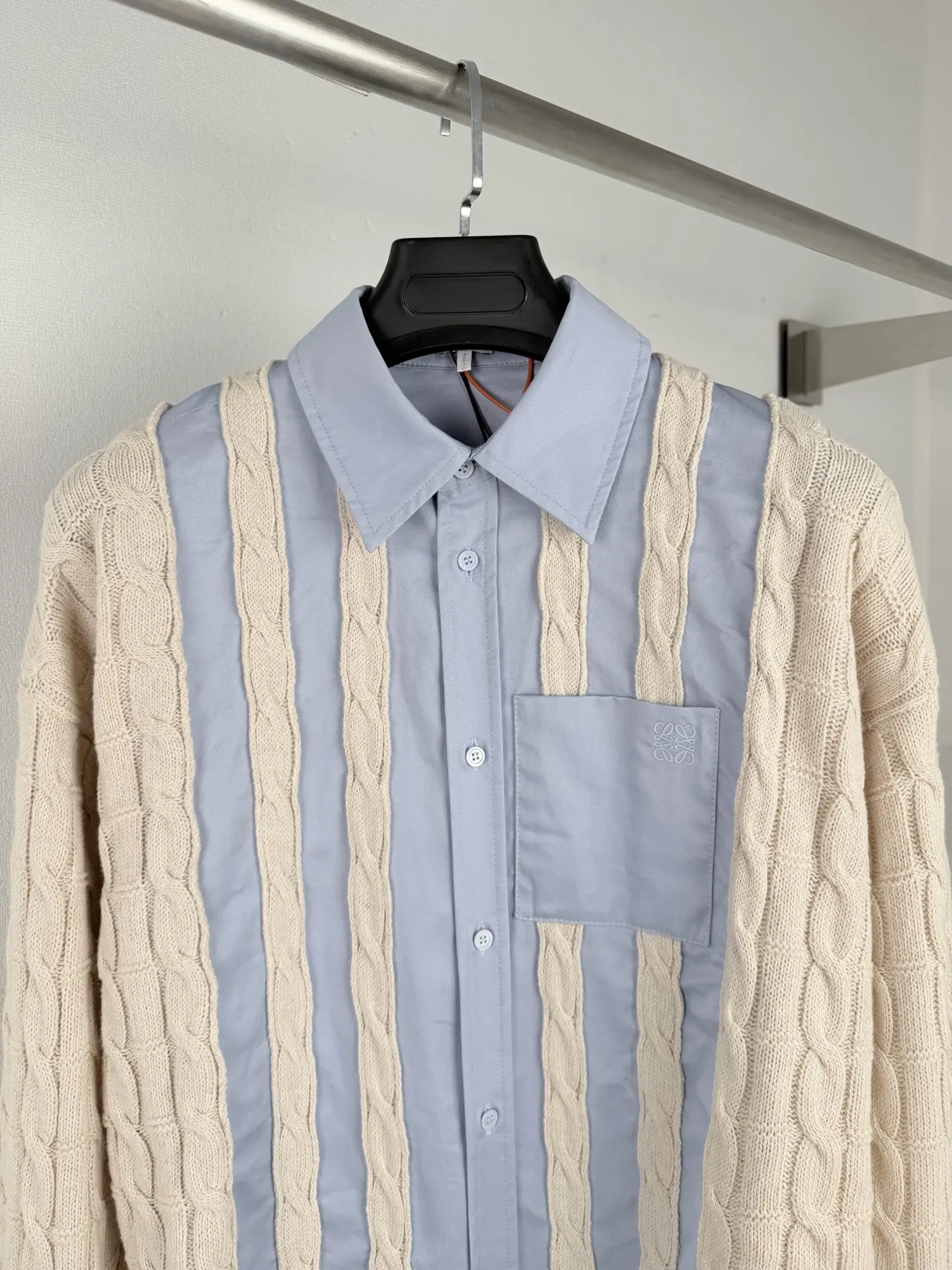 Anagram Embroidered Hybrid Cable-Knit Shirt D34521433 — view 2