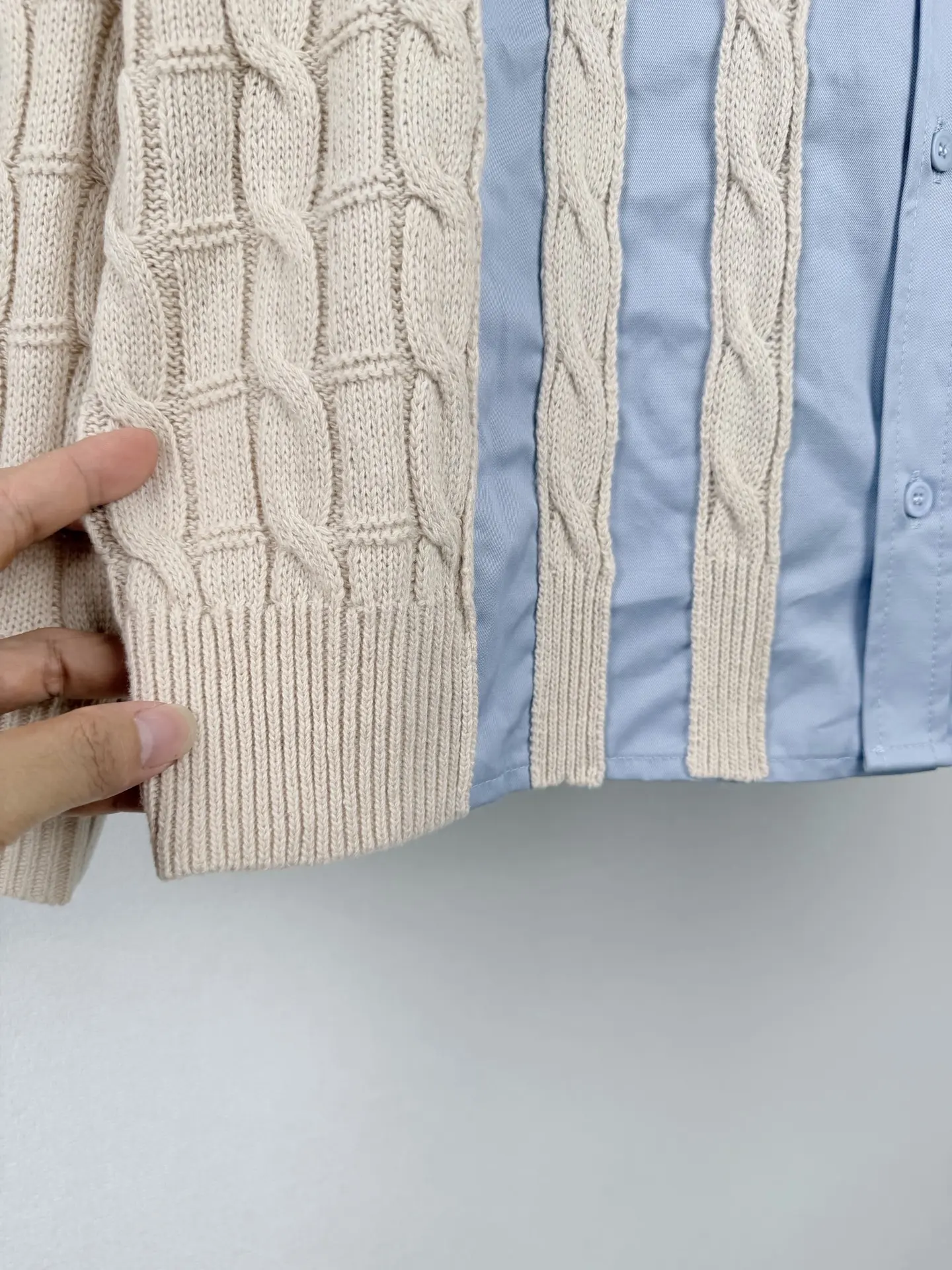 Anagram Embroidered Hybrid Cable-Knit Shirt D34521433 — view 9