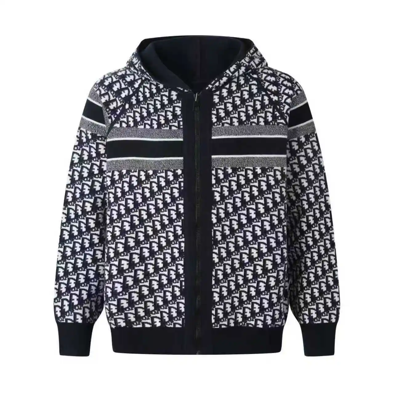 Oblique Reversible Zip-Up Hooded Sweater D35021917