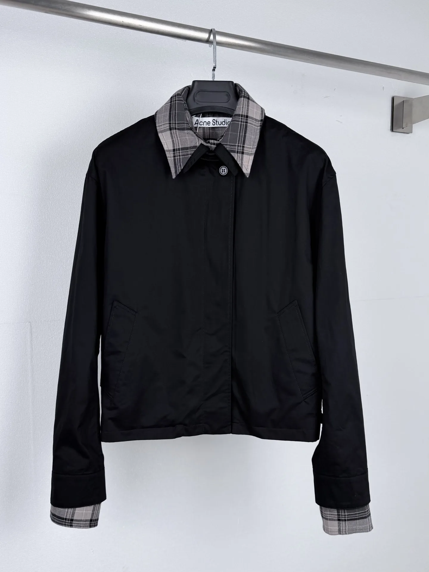 Acne Studios Layered Plaid-Trim Twill Jacket D35520009