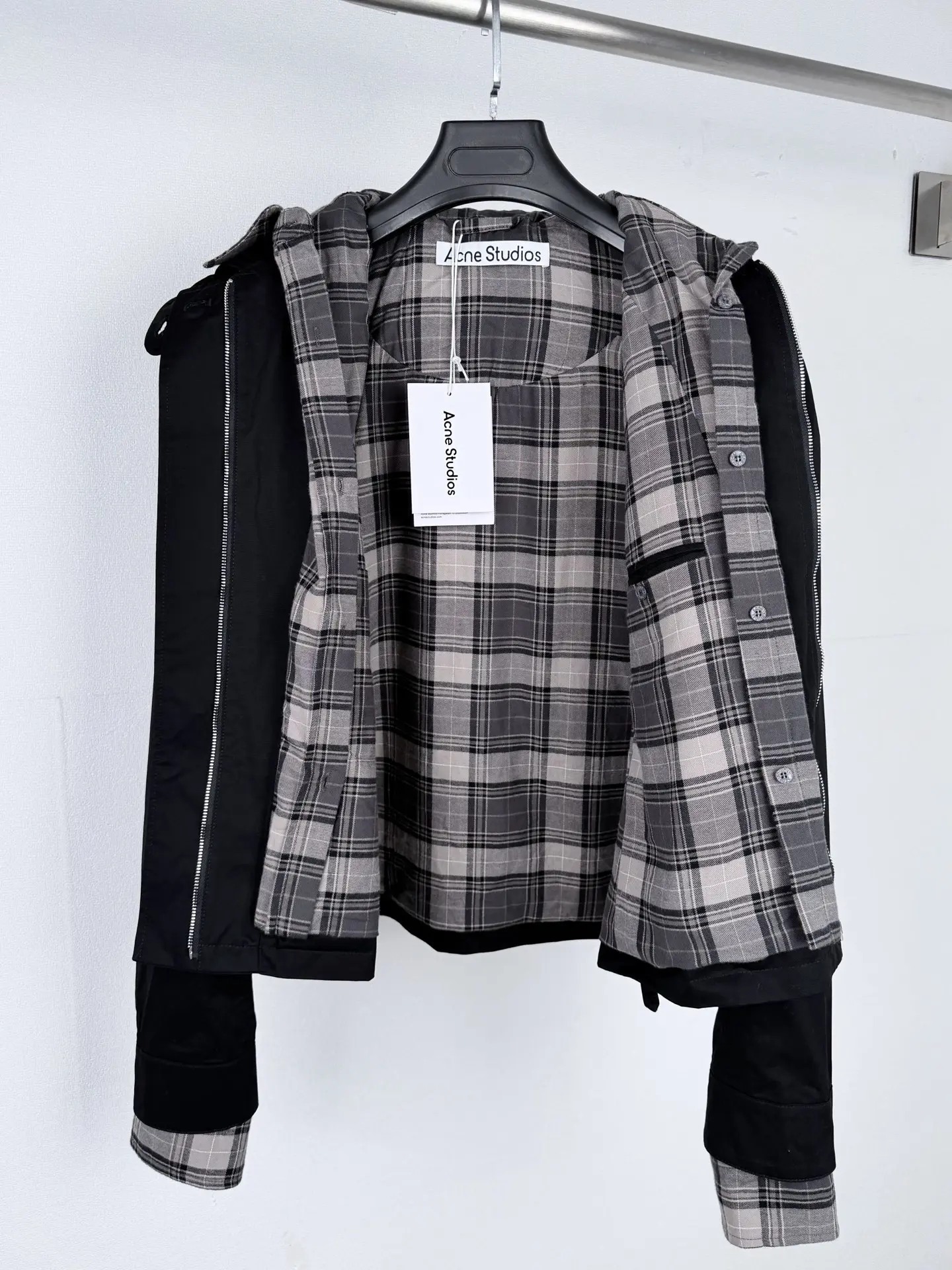 Acne Studios Layered Plaid-Trim Twill Jacket D35520009 — view 12