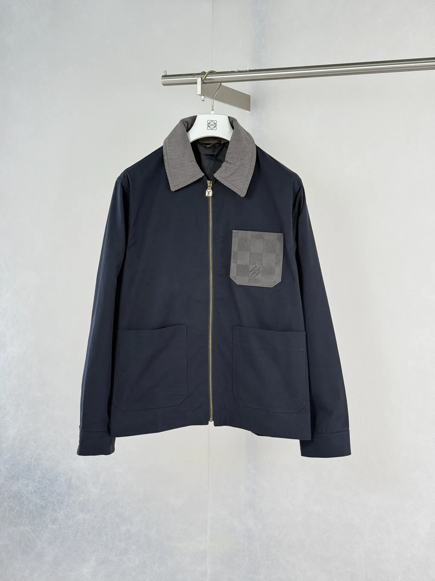 Corduroy Collar Damier Patch Zip-Up Jacket D36019939