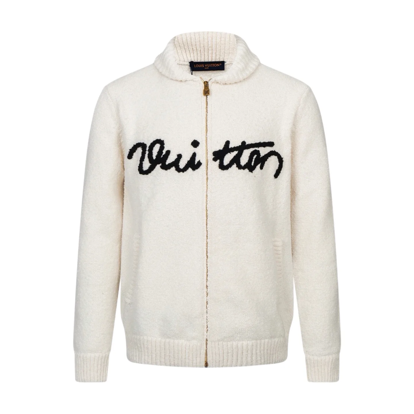 Logo Embroidery Zip-Up Wool Cardigan D36019817