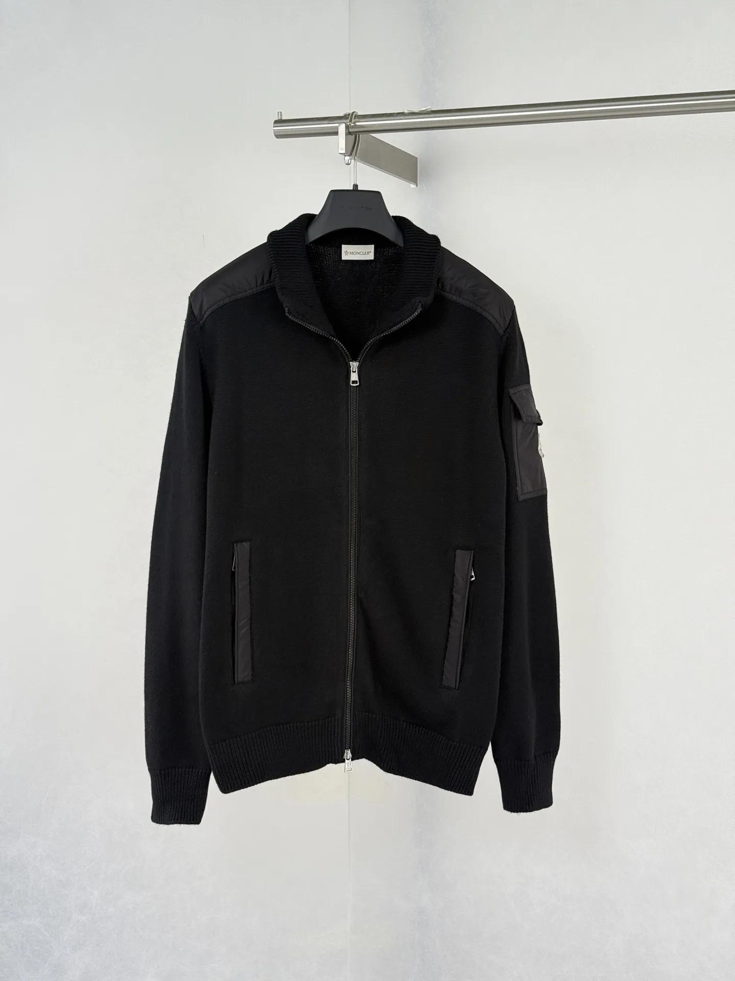 Nylon-Paneled Zip-Up Knit Cardigan D36019953