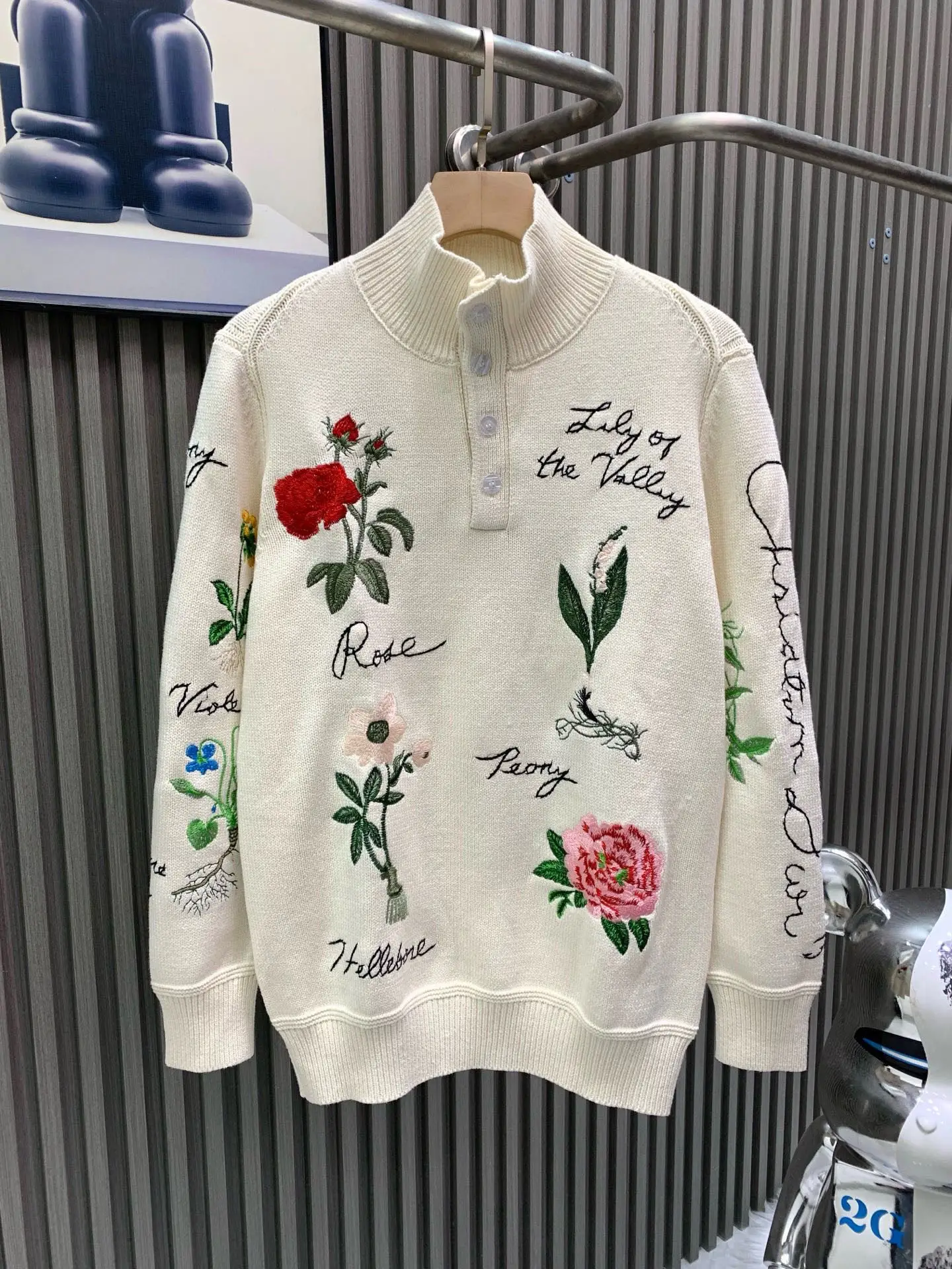 Floral Embroidered Wool-Blend Polo Sweater D36522630