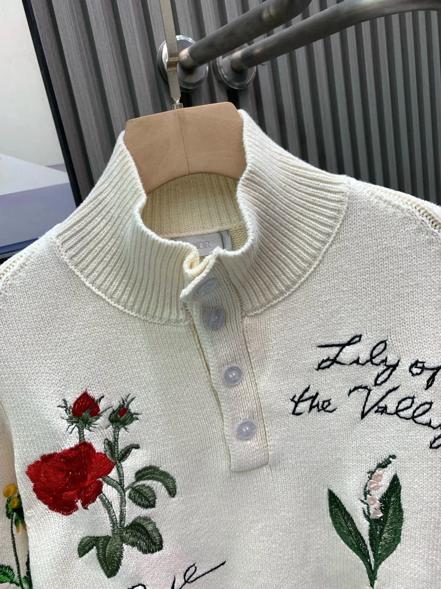 Floral Embroidered Wool-Blend Polo Sweater D36522630 — view 3