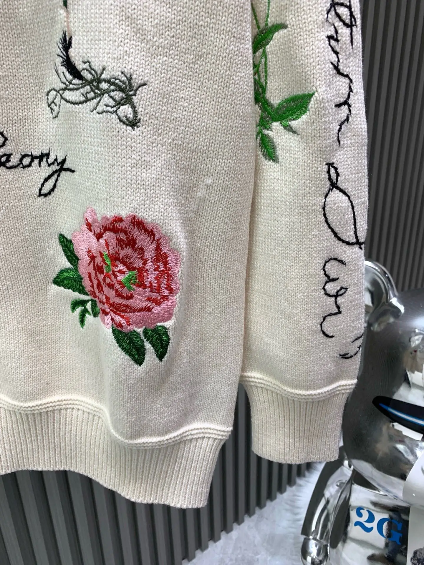 Floral Embroidered Wool-Blend Polo Sweater D36522630 — view 6