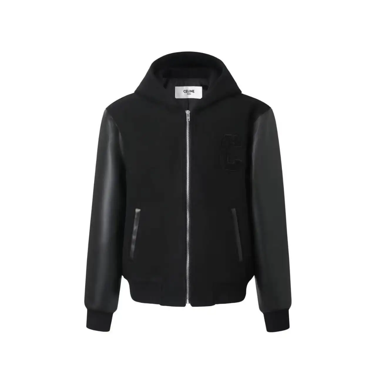 Leather-Sleeve Wool-Blend Hooded Varsity Jacket D37019916