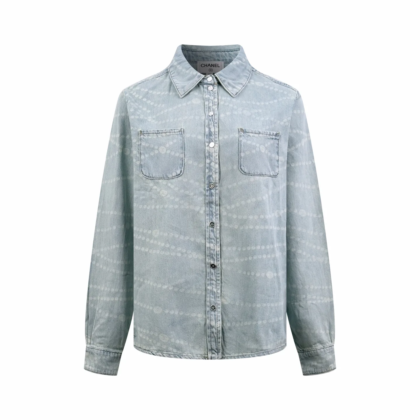 Laser-Etched Pearl Motif Denim Shirt D38523478