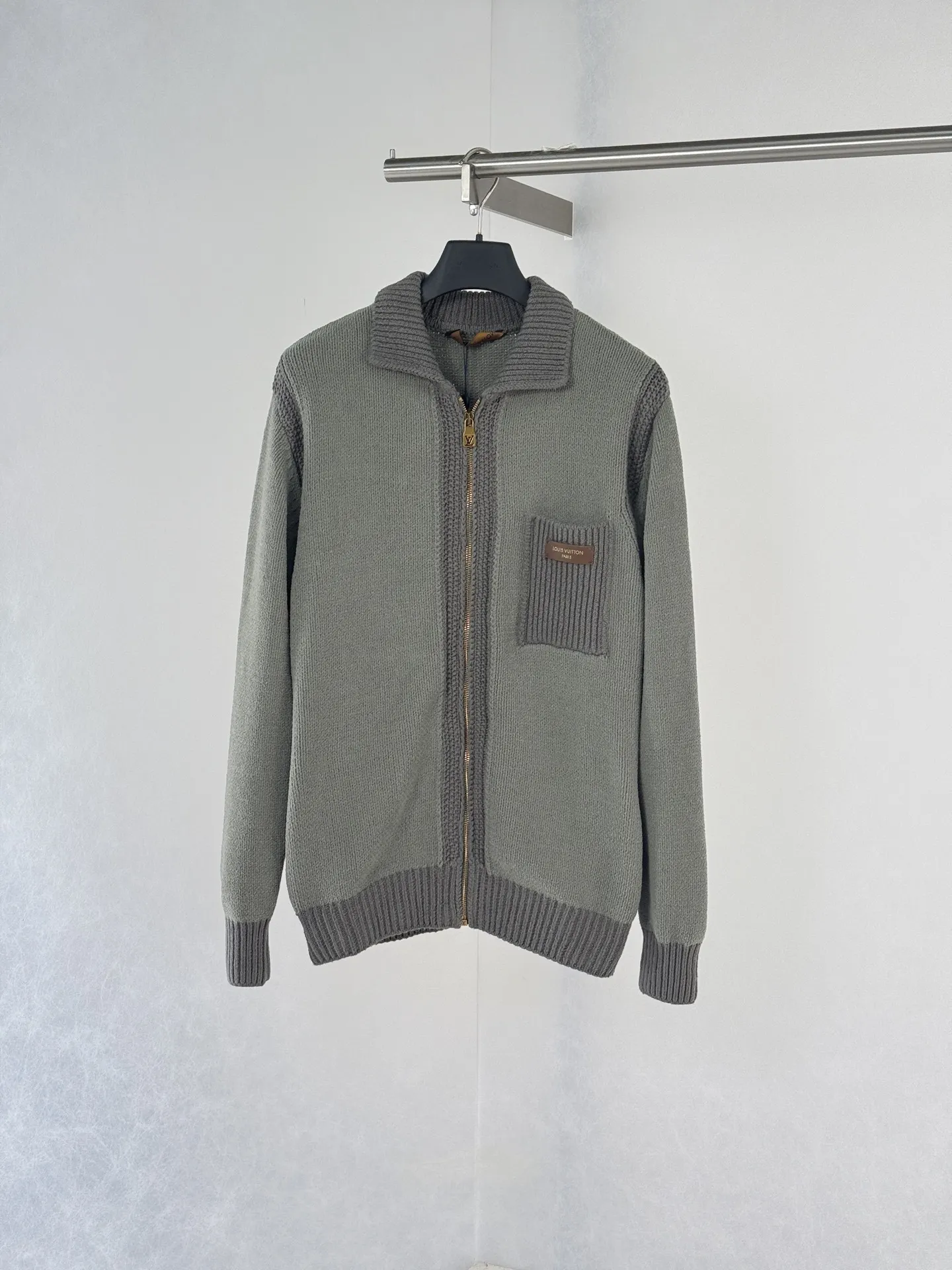 Zip-Up Knit Cardigan with Leather Logo Patch D38519940