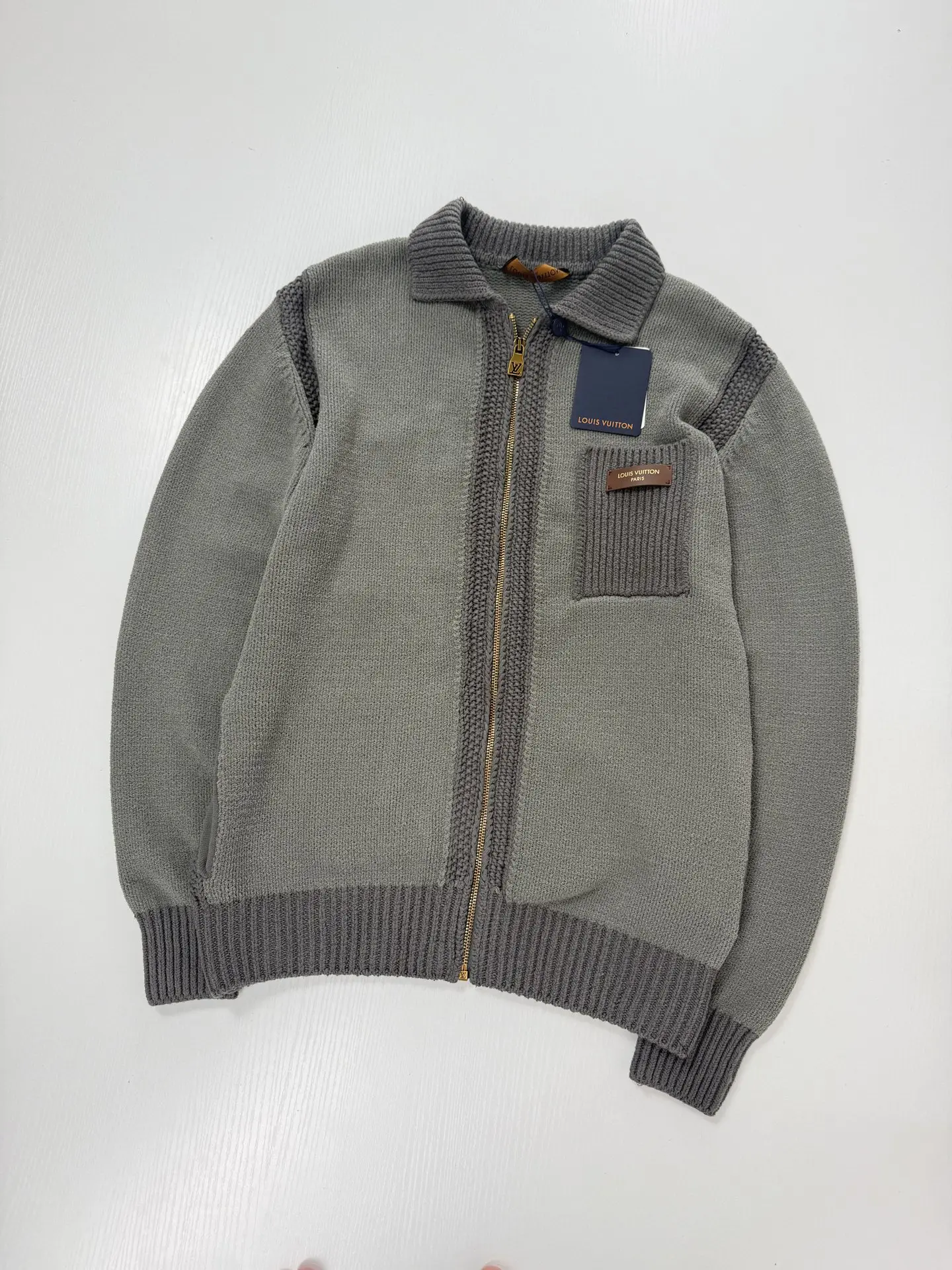 Zip-Up Knit Cardigan with Leather Logo Patch D38519940 — view 3