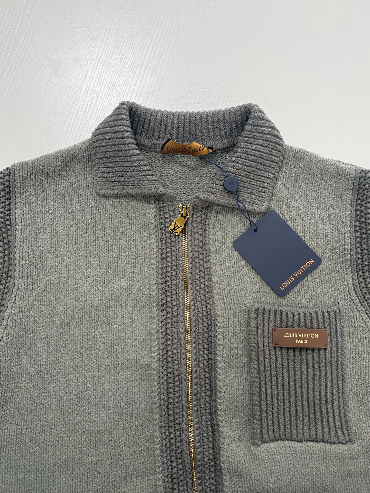 Zip-Up Knit Cardigan with Leather Logo Patch D38519940 — view 4
