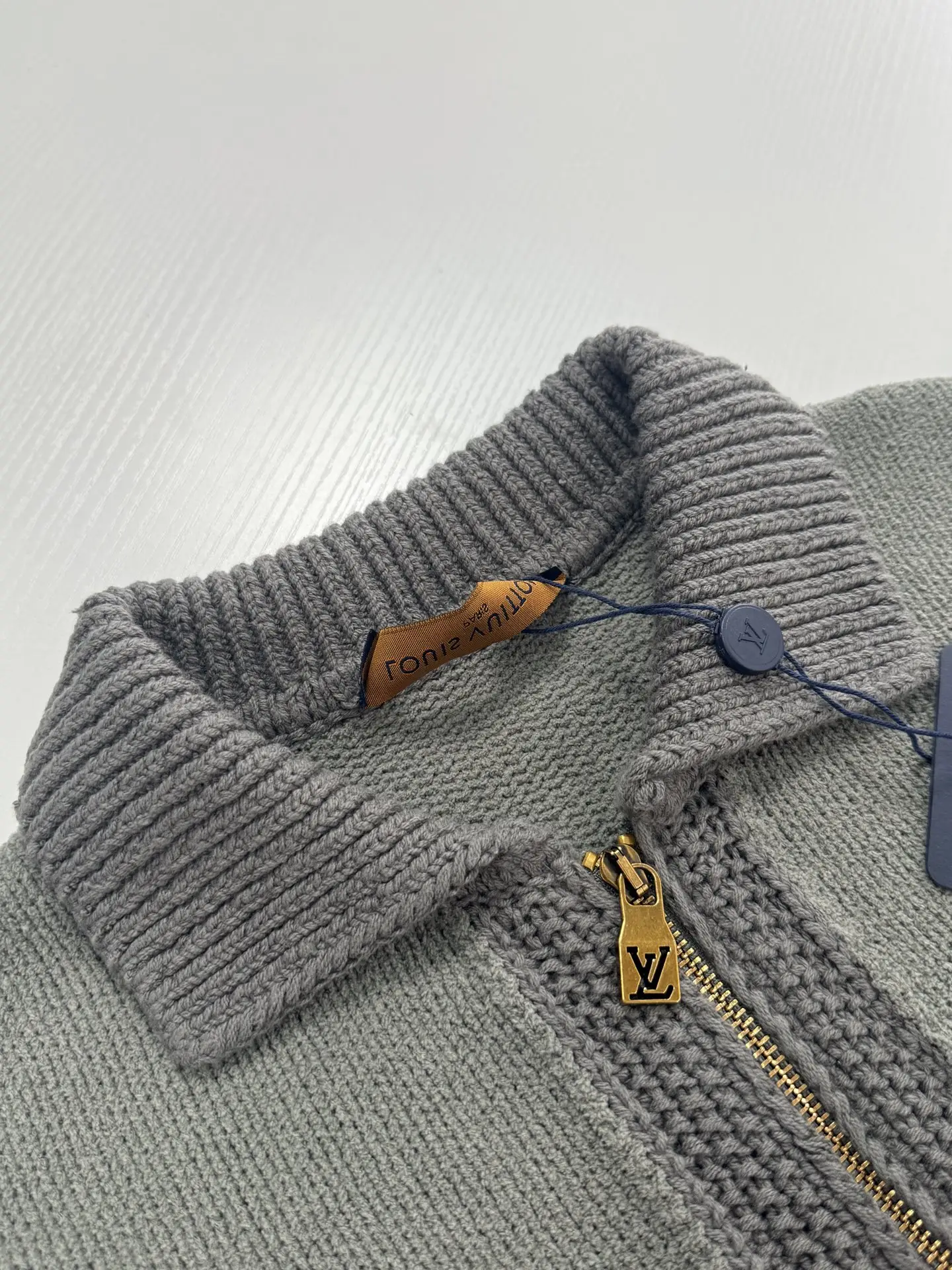 Zip-Up Knit Cardigan with Leather Logo Patch D38519940 — view 5