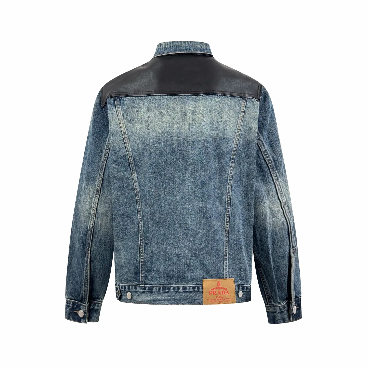 Leather-Trimmed Washed Denim Jacket D39521921 — view 2
