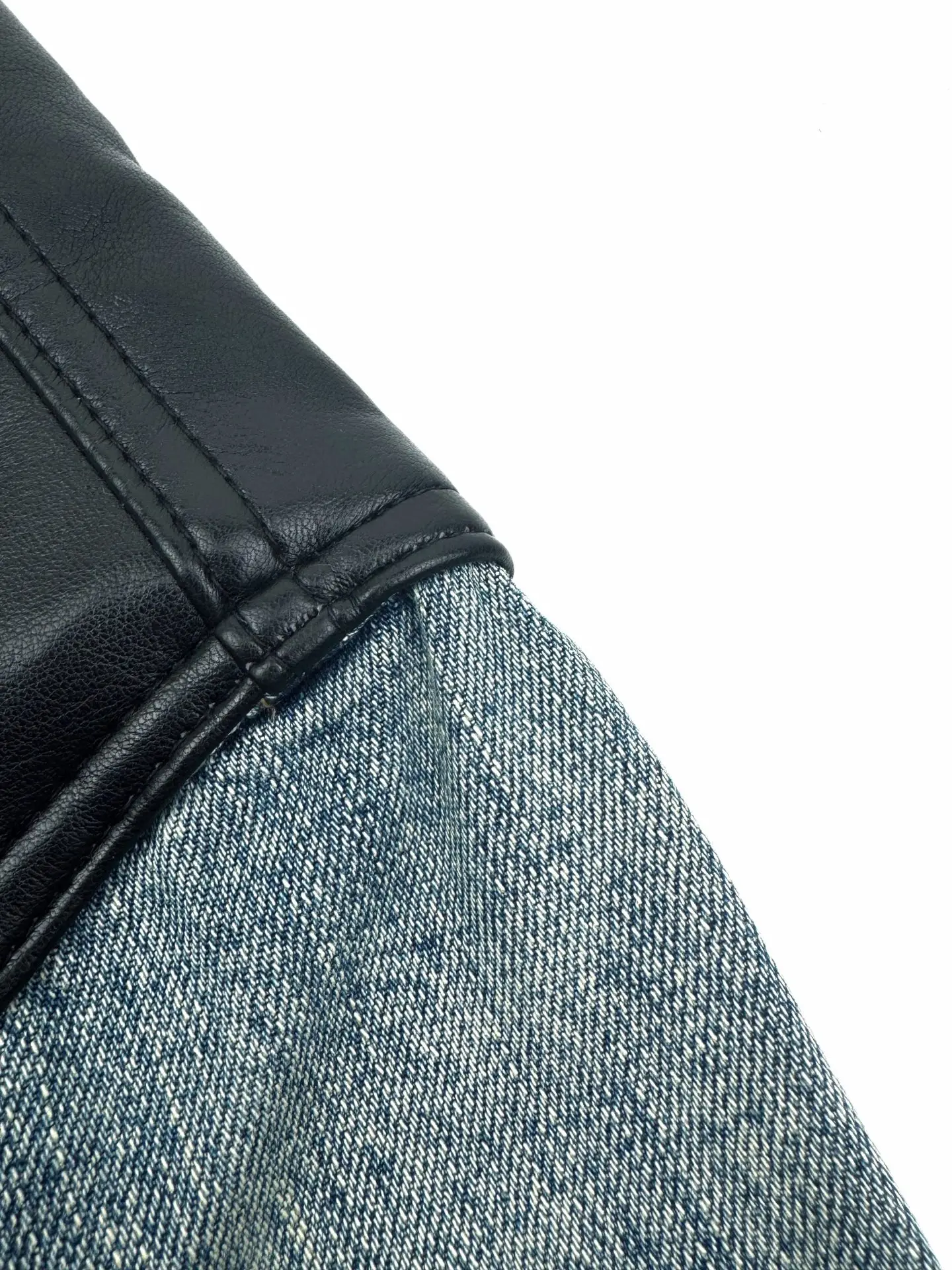 Leather-Trimmed Washed Denim Jacket D39521921 — view 4