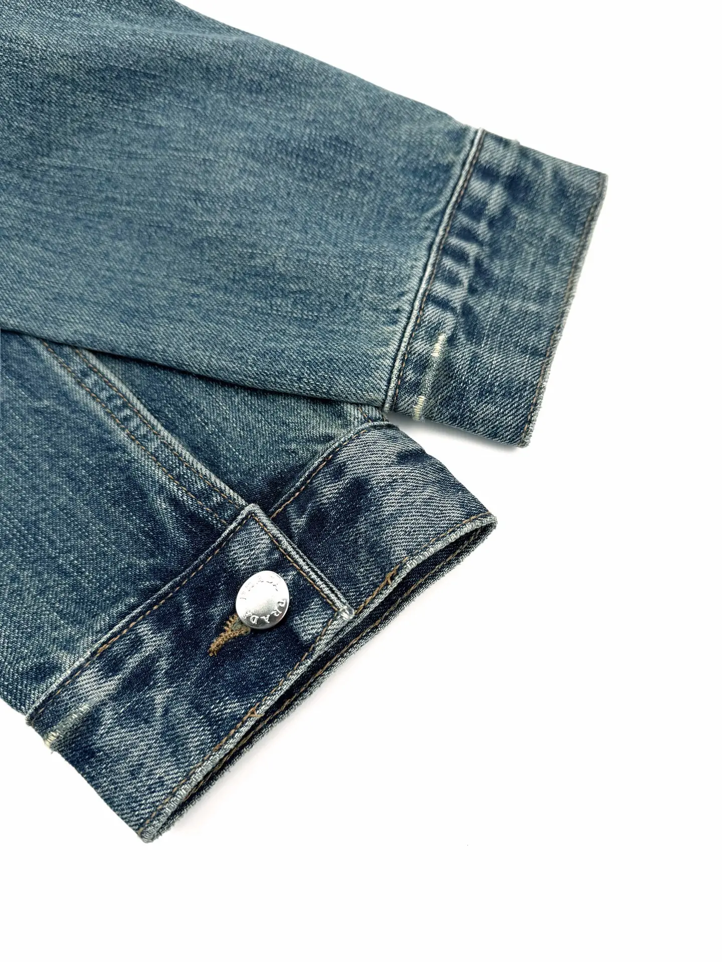 Leather-Trimmed Washed Denim Jacket D39521921 — view 6