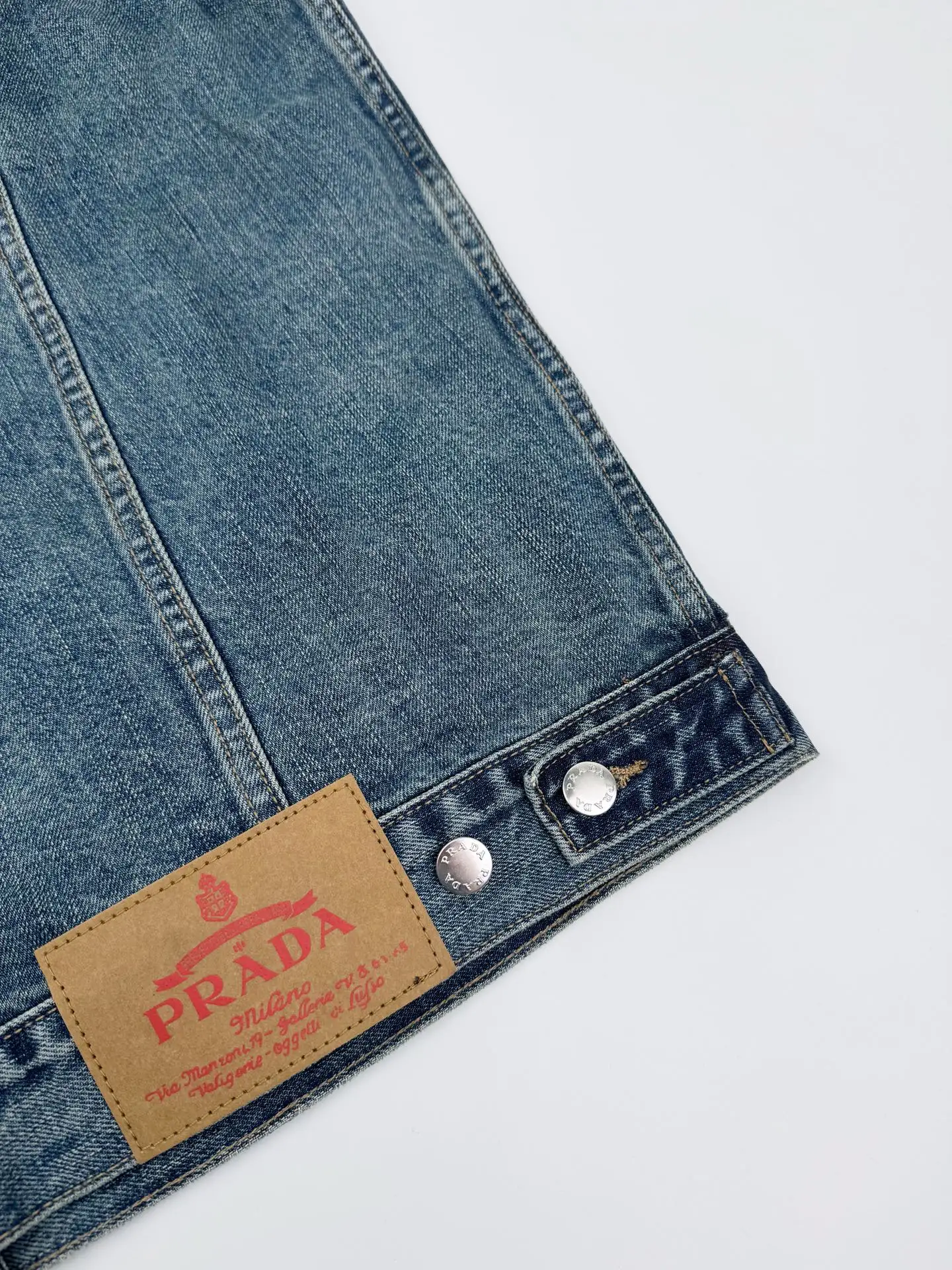 Leather-Trimmed Washed Denim Jacket D39521921 — view 9
