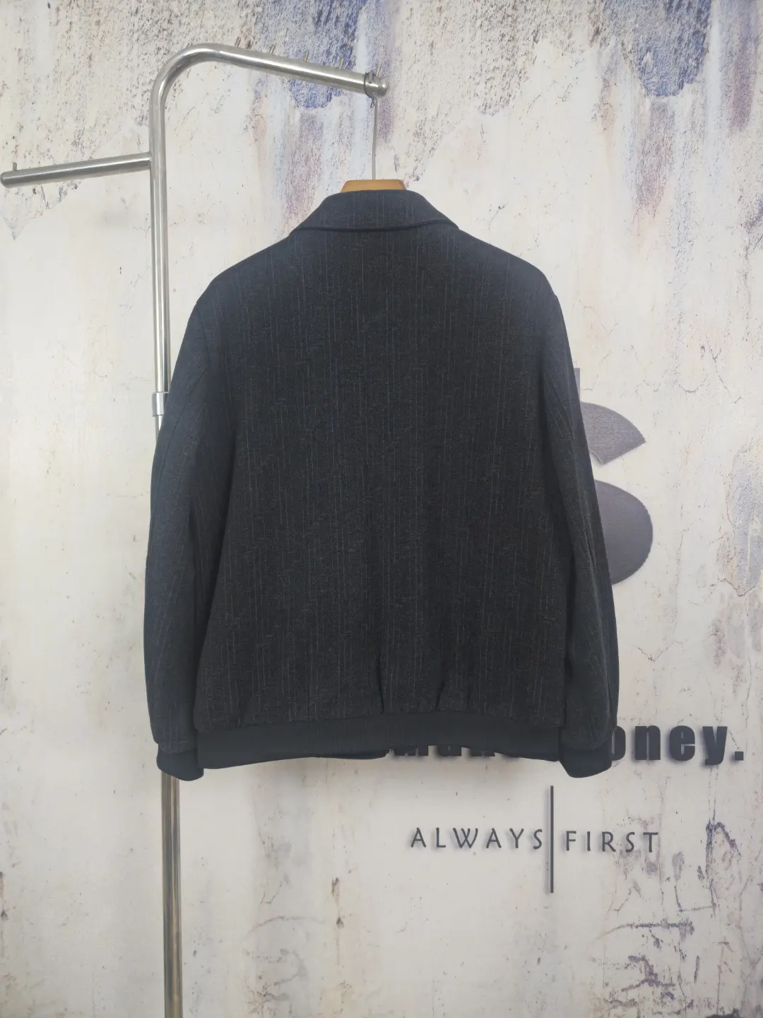 Pinstriped Ribbed-Trim Bomber Jacket D41523302 — view 2