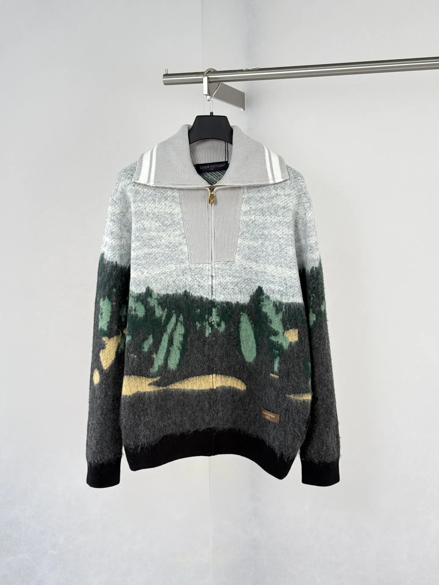Forest Landscape Jacquard Mohair-Blend Zip-Up Sweater D42019951