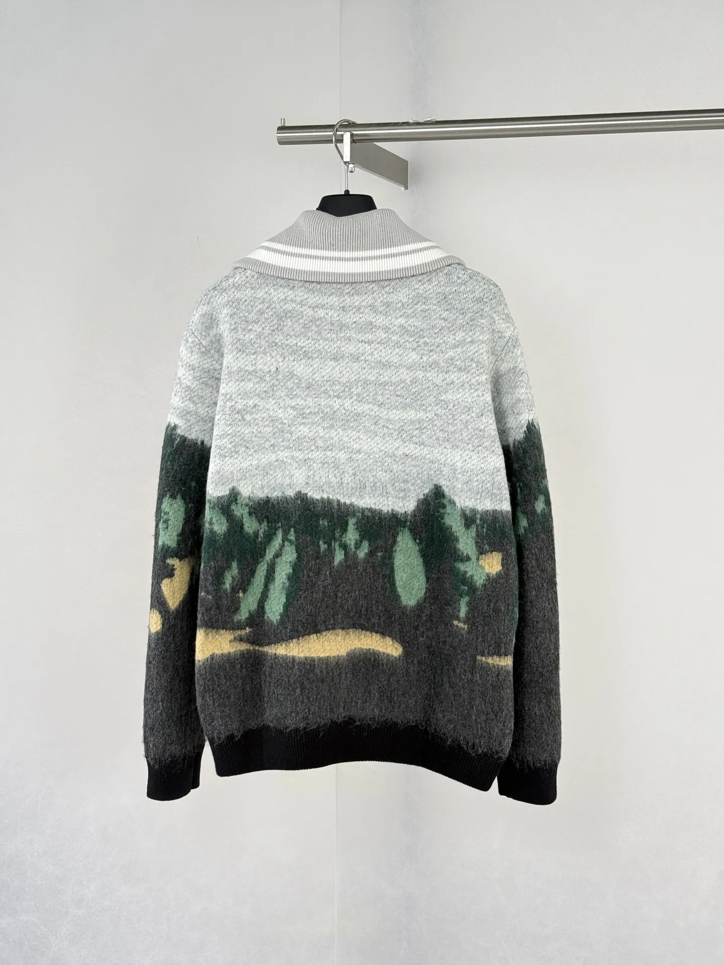 Forest Landscape Jacquard Mohair-Blend Zip-Up Sweater D42019951 — view 2