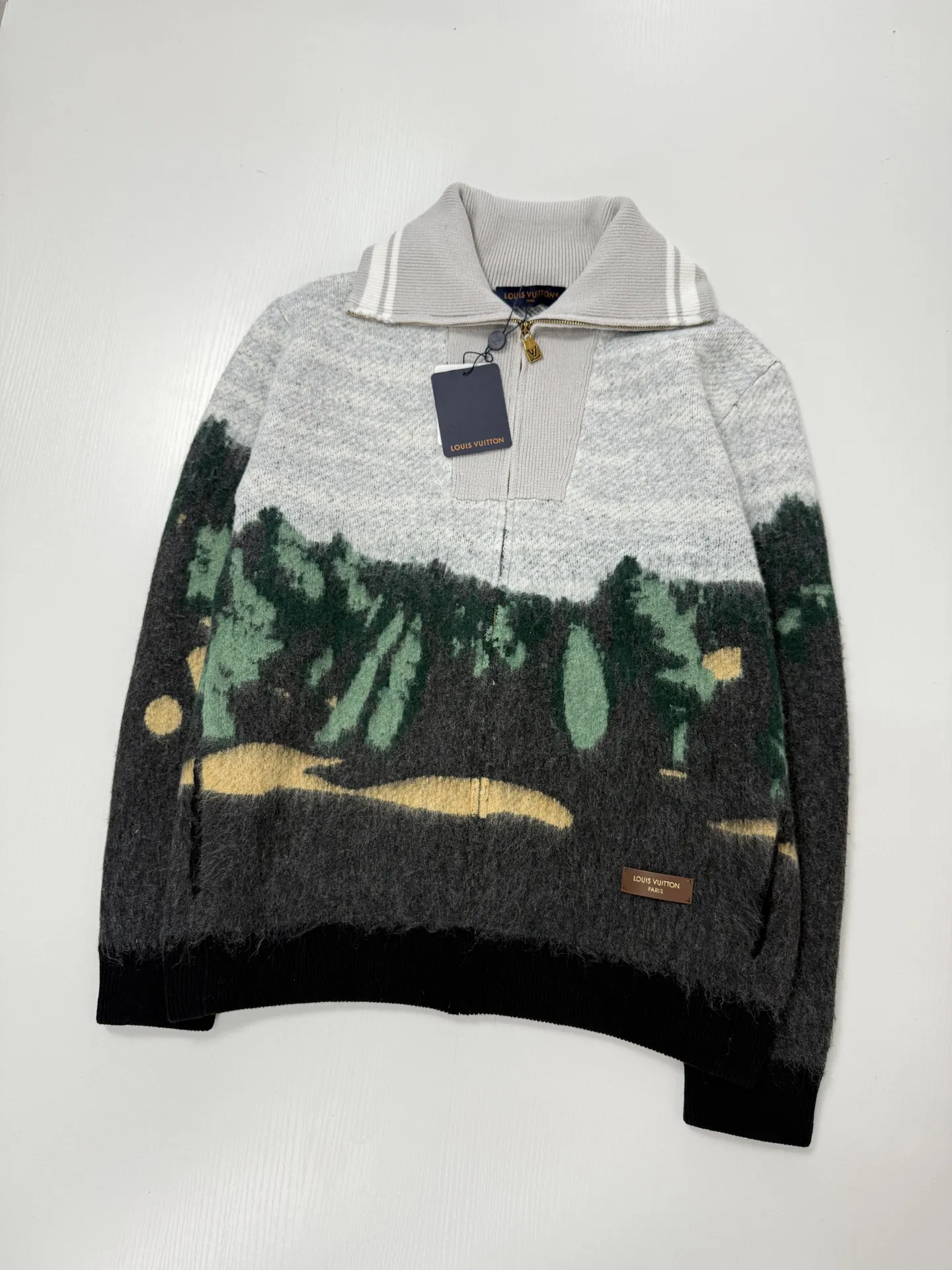 Forest Landscape Jacquard Mohair-Blend Zip-Up Sweater D42019951 — view 3