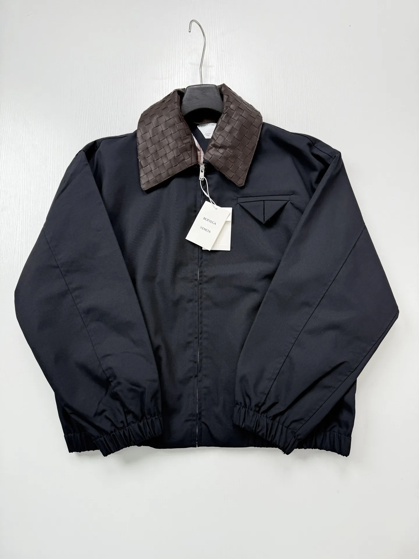 Intrecciato Leather-Collar Workwear Jacket D42022607 — view 3
