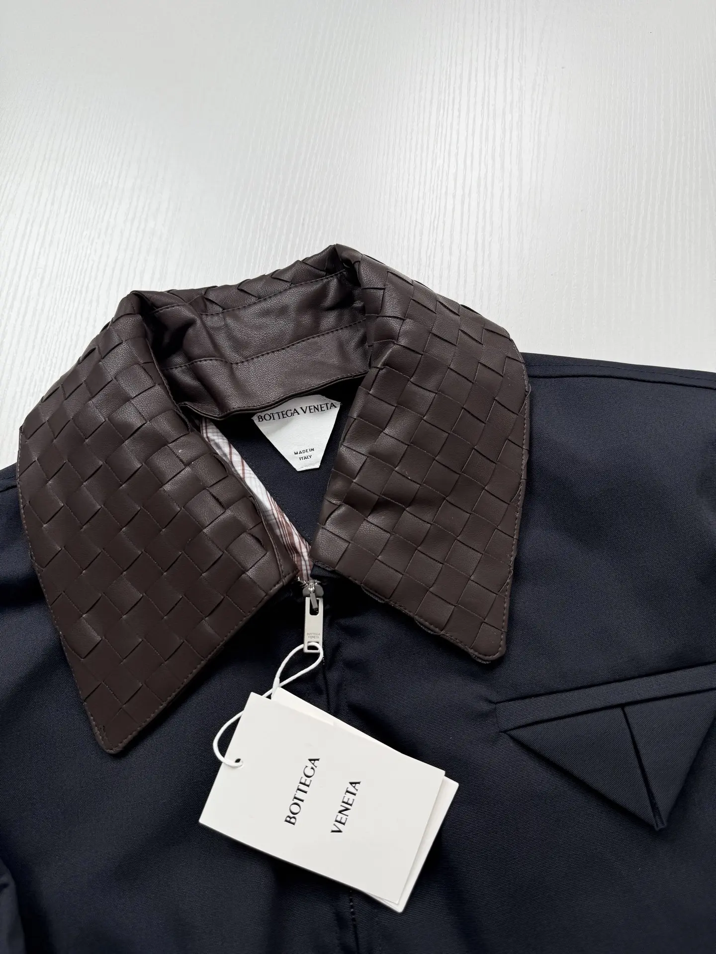 Intrecciato Leather-Collar Workwear Jacket D42022607 — view 7