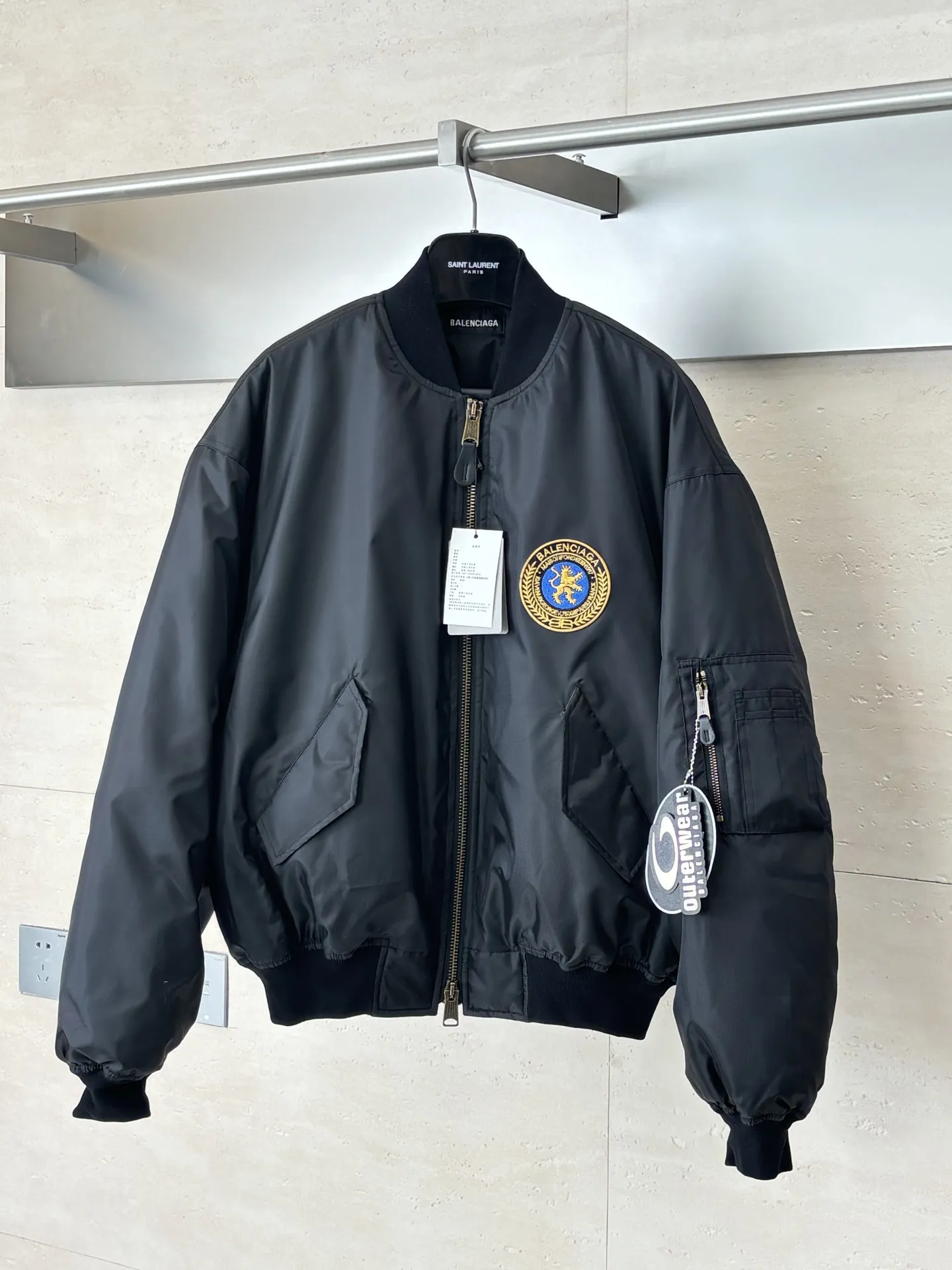 Embroidered Crest Oversized Bomber Jacket D43523428