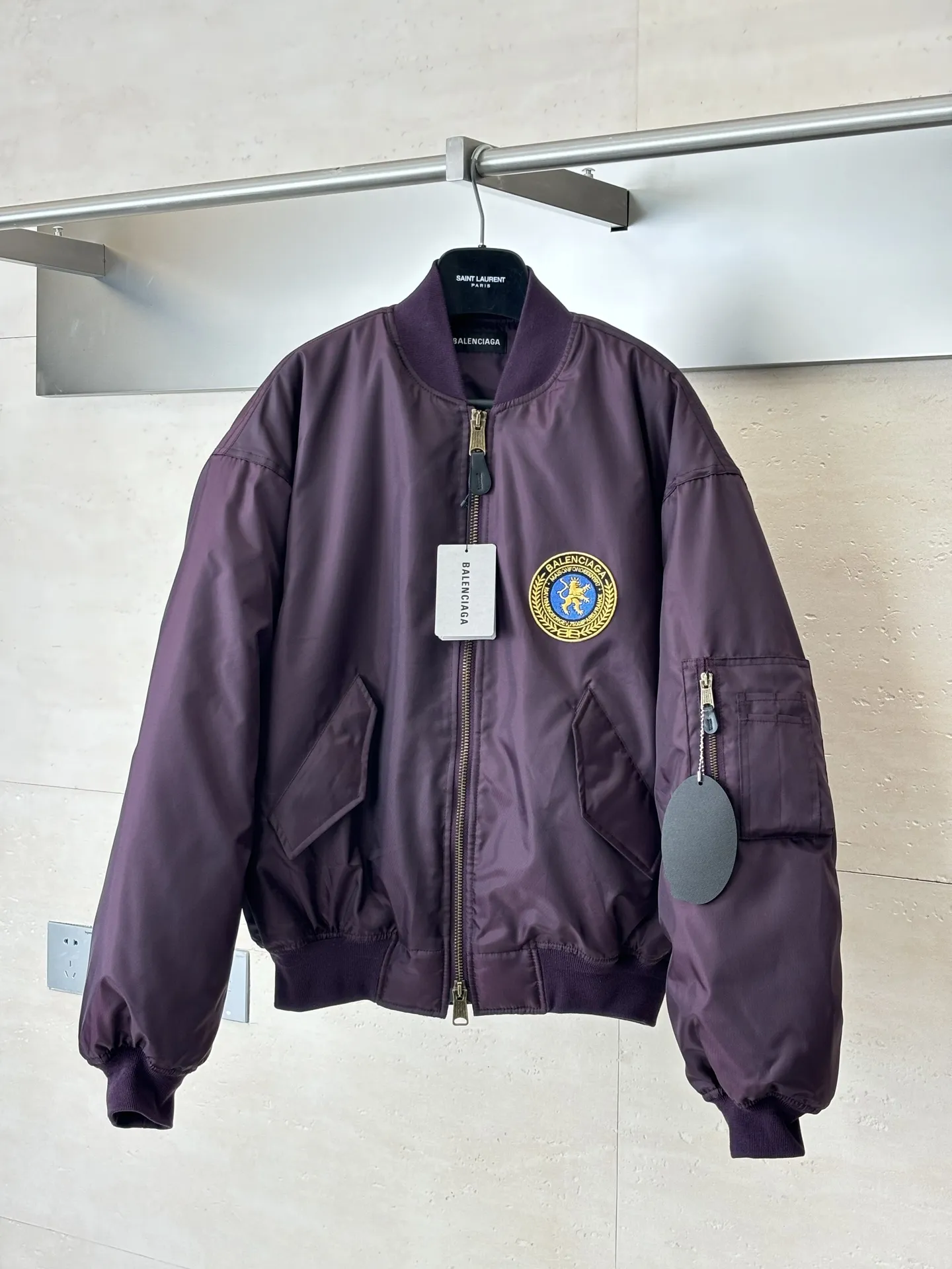 Embroidered Crest Oversized Bomber Jacket D43523429