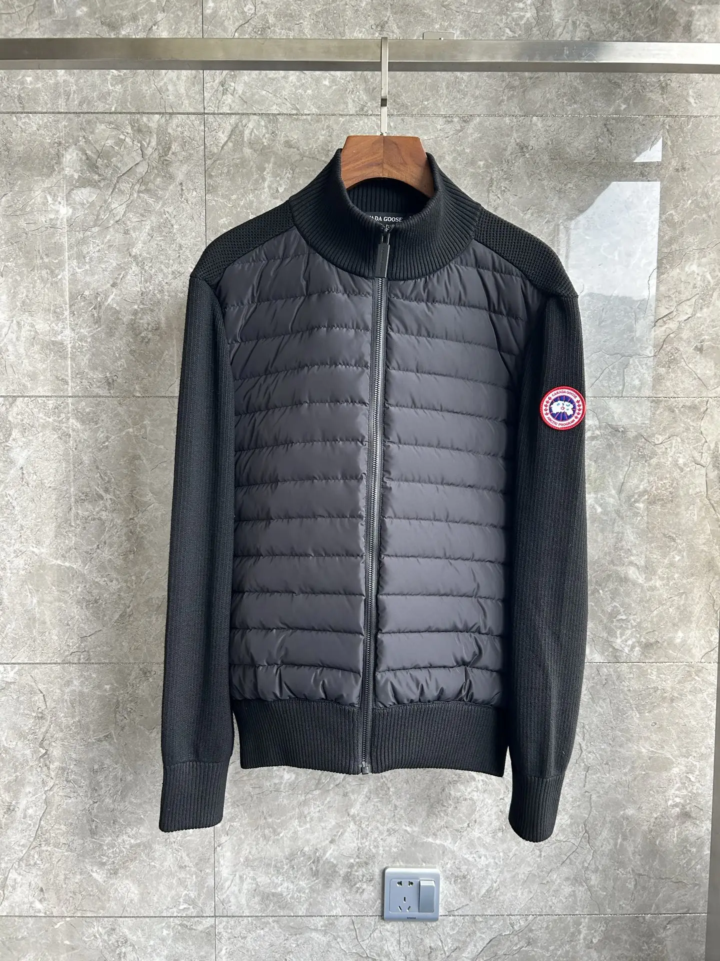 HyBridge Knit Jacket with Down-Filled Panels D44022726