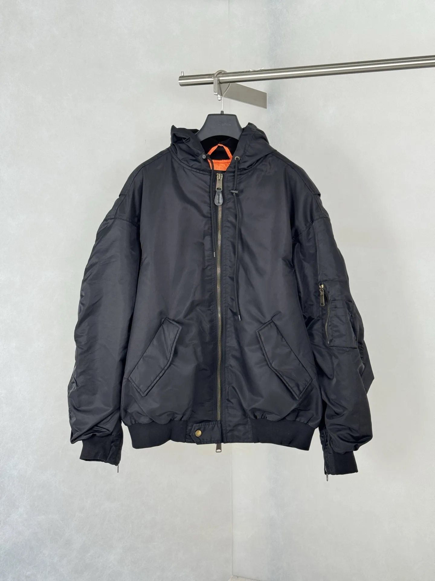 Tape Print Hooded Bomber Jacket D46019956